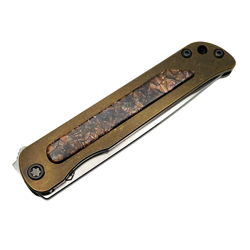 Medford T-Bone Bronze Tumbled Titanium Framelock Flipper w/ Bronze Safari Handles & Black Hardware w/ Tumbled S45VN Tanto Blade