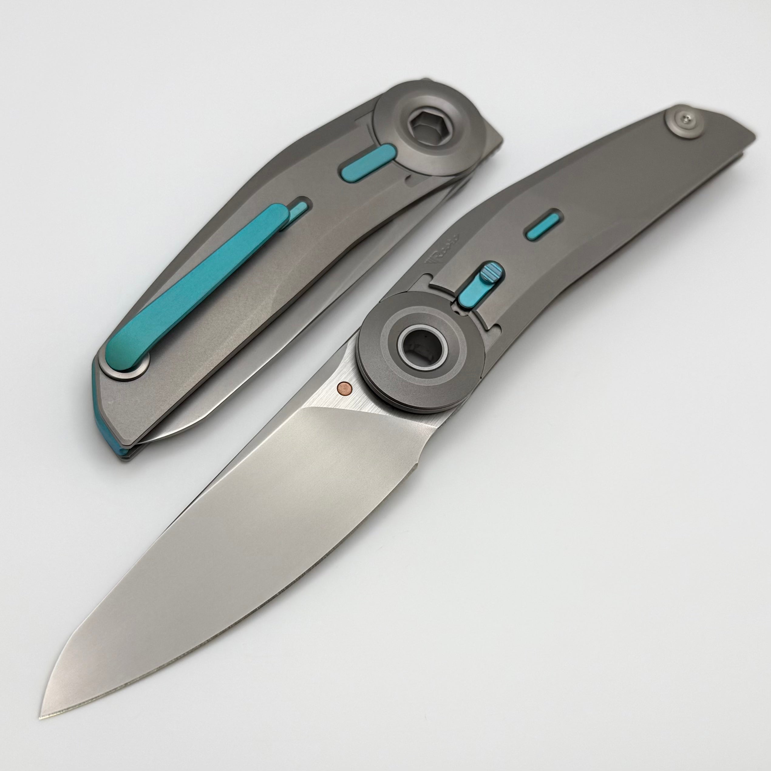 Reate Knives VK-TRON Bead Blast Titanium Handles w/ Blue Accents & Fro