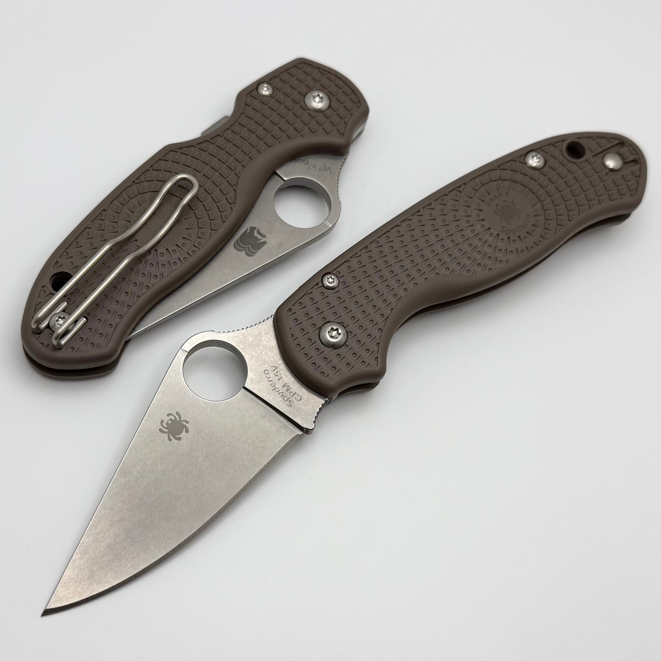 応援グッズ Pavin Spyderco Para 3 Lightweight Brown FRN Handles & 15V Sprint Run C223PBN
