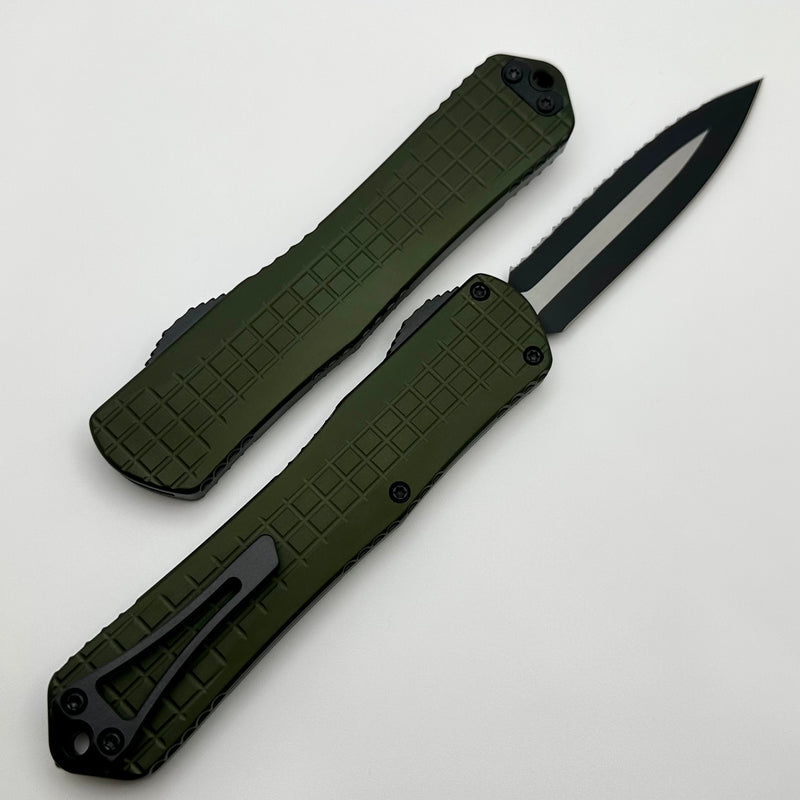 Heretic Knives Manticore X Green Frag Handle & Two Tone Black D/E Full Serrated MagnaCut H032F-10C-GRN