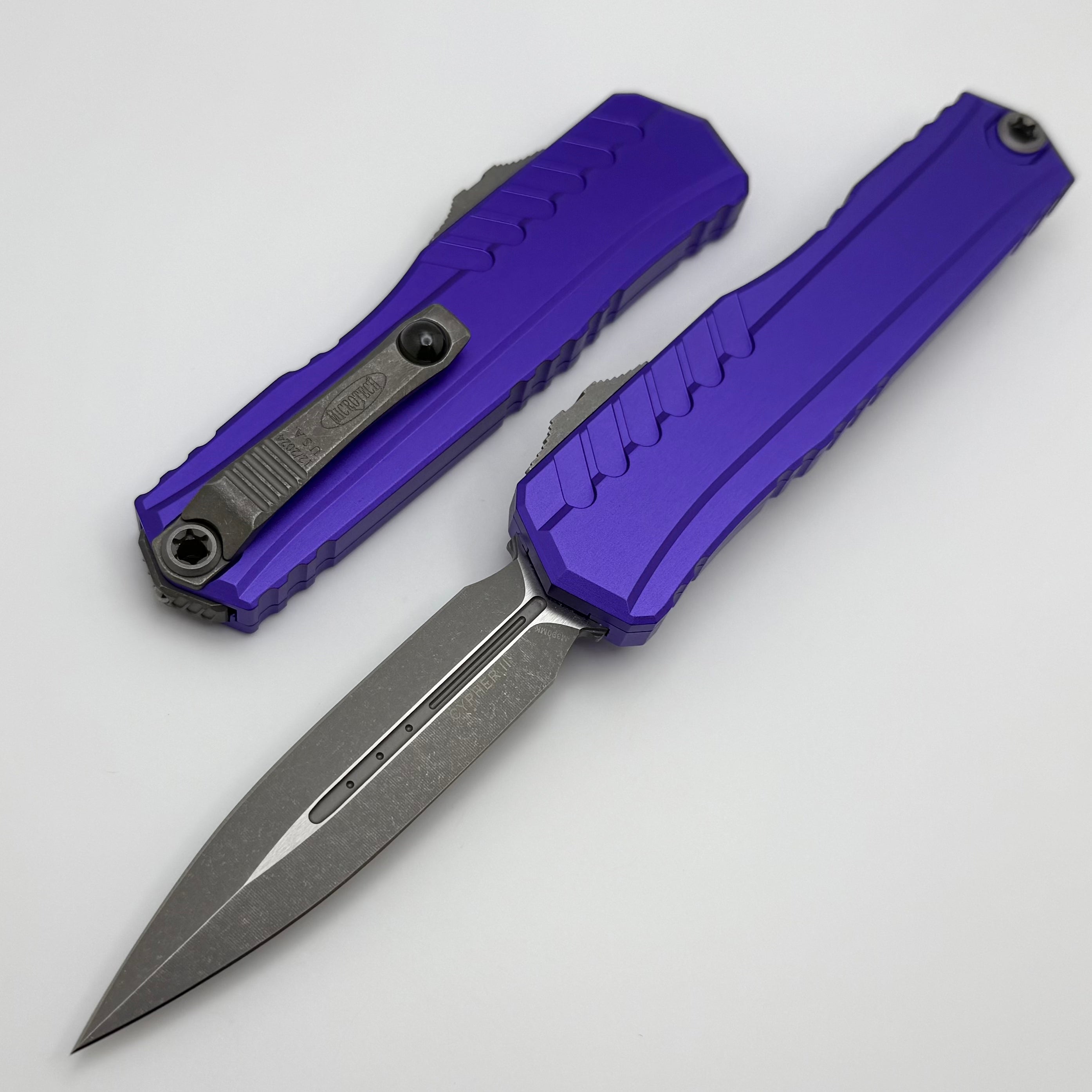 Microtech Cypher II D/E Apocalyptic Standard & Purple Handle 1242-10AP