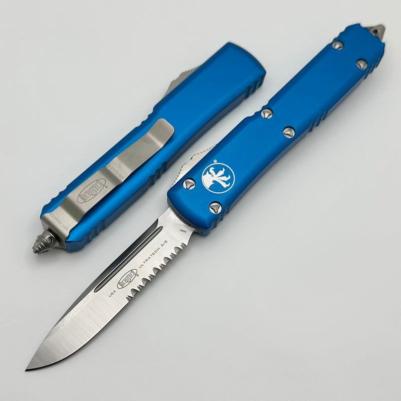 Microtech Ultratech Blue & Single Edge Partial Serrated Satin 121-5BL
