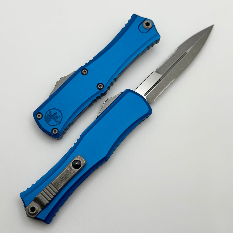 Microtech Knives Mini Hera Partial Serrated Apocalyptic Bayonet M390MK w/ Blue Handle 1701M-11APBL