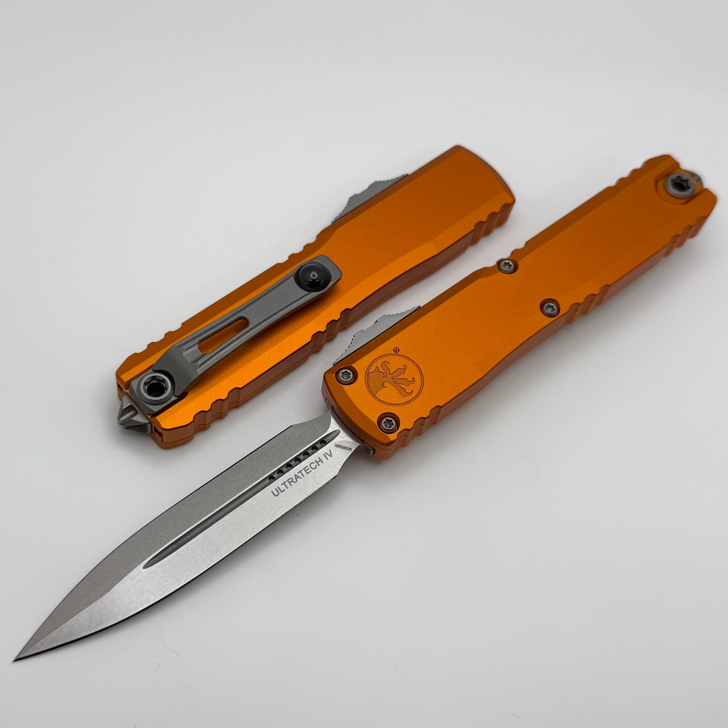 Microtech Ultratech Gen IV D/E Stonewash Standard w/ Orange Handle 112