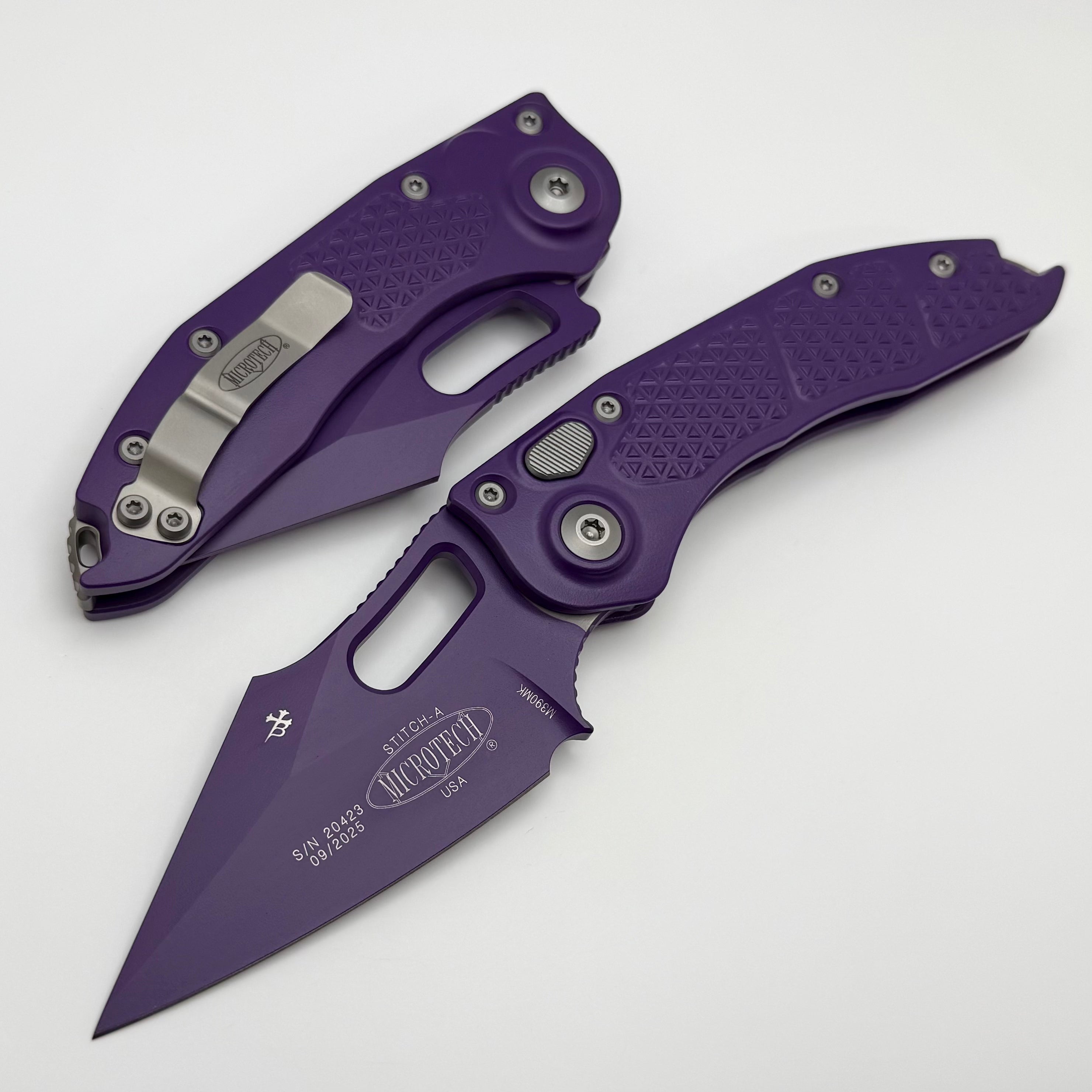 Microtech Borka Stitch Auto Cerakote Purple Signature Series 169-1PU-X Microtech Borka Stitch Auto Cerakote Purple Signature Series 169-1PU-X