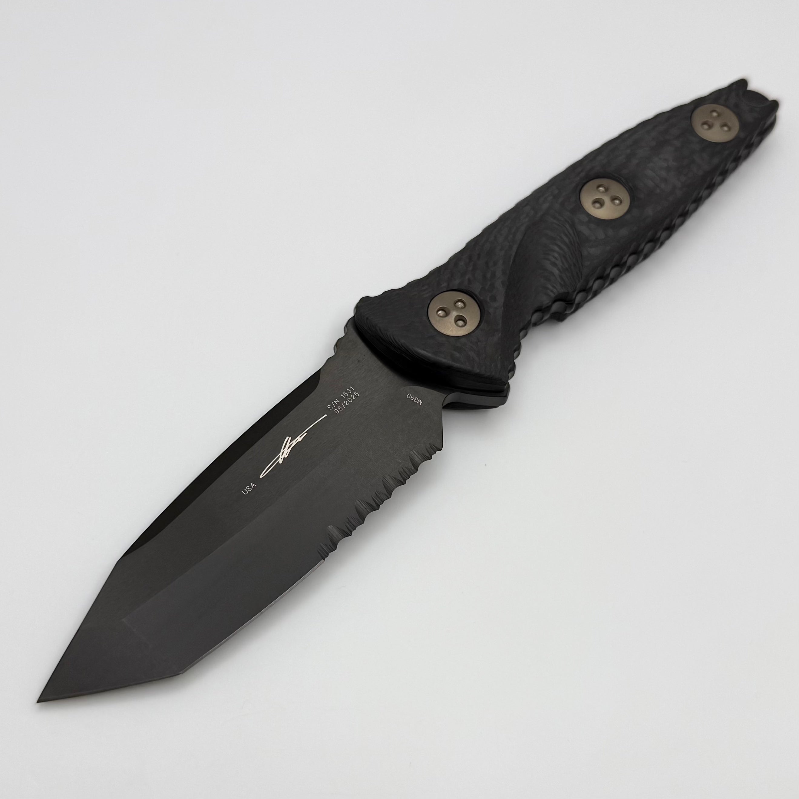 Microtech Socom Alpha Mini Tanto Partial Serrated Black DLC & Carbon F