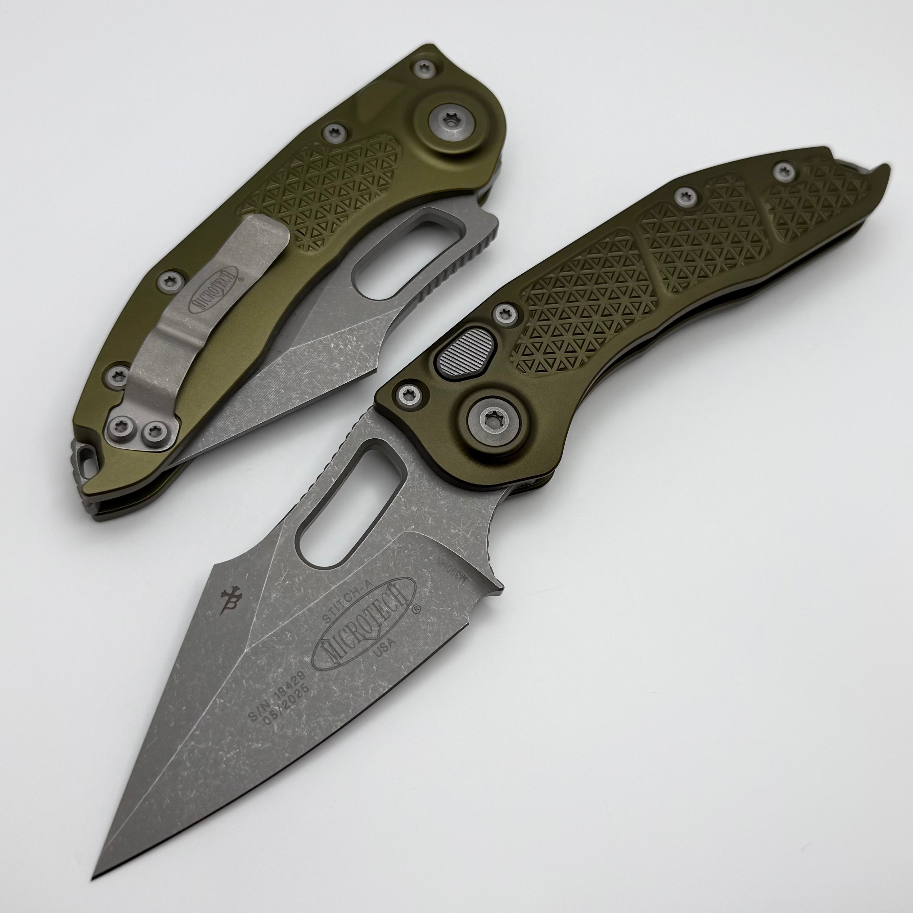 Microtech Borka Stitch Auto w/ OD Green Handles & Apocalyptic M390 169