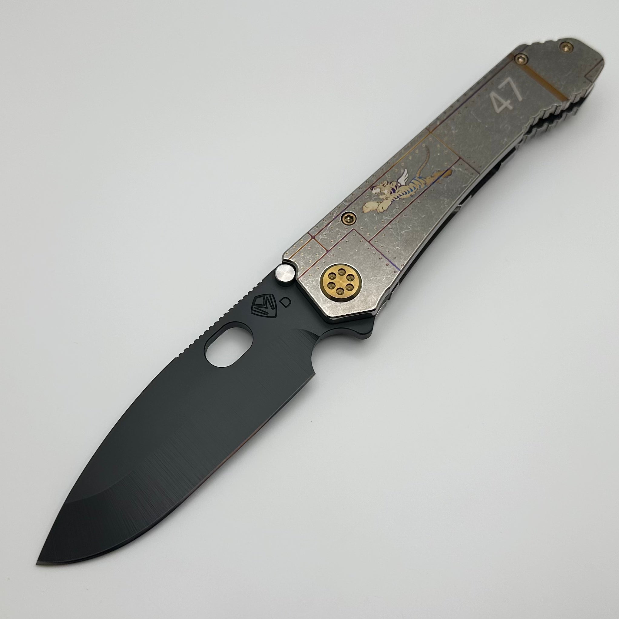 Medford Knife 187 DP Drop Point DLC D2 & Tiger Artwork Titanium Handle