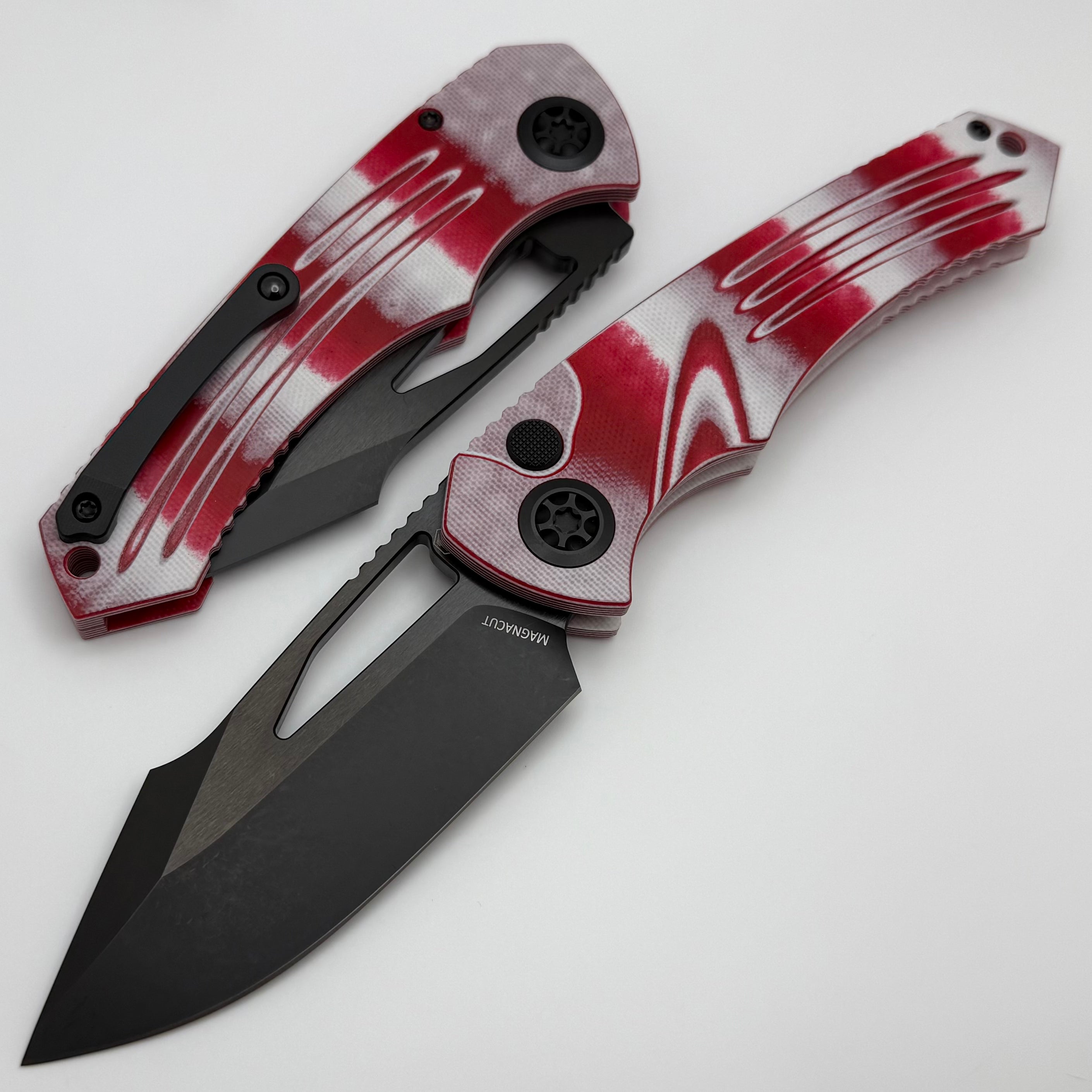 Heretic Knives Pariah M/A Button Lock Candy Cane G-10 Handles w/ DLC M