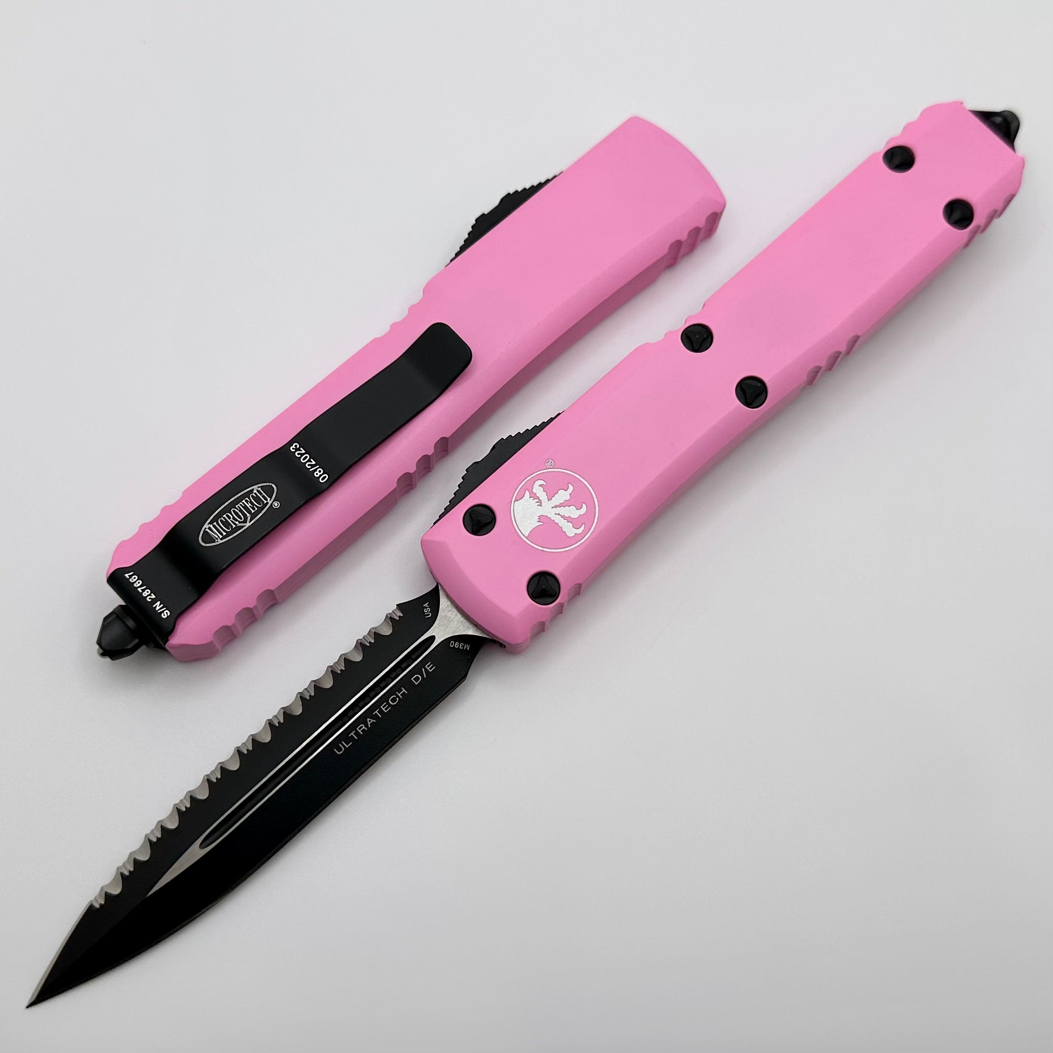 Microtech Ultratech 122-10APPK Double Edge Apocalyptic Blade, Pink Handle