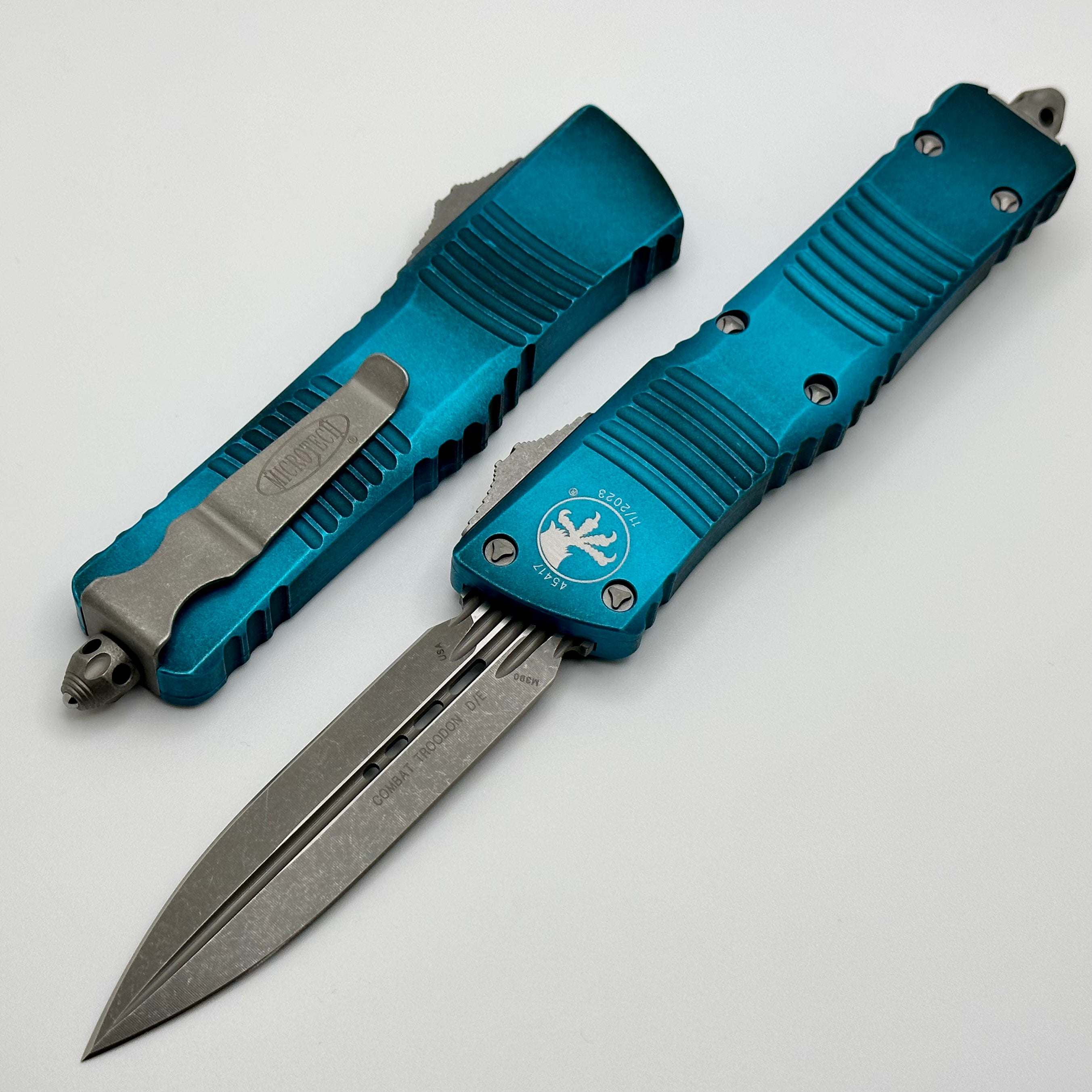 Microtech Combat Troodon Weathered Turquoise w/ Fluted Double Edge Apo