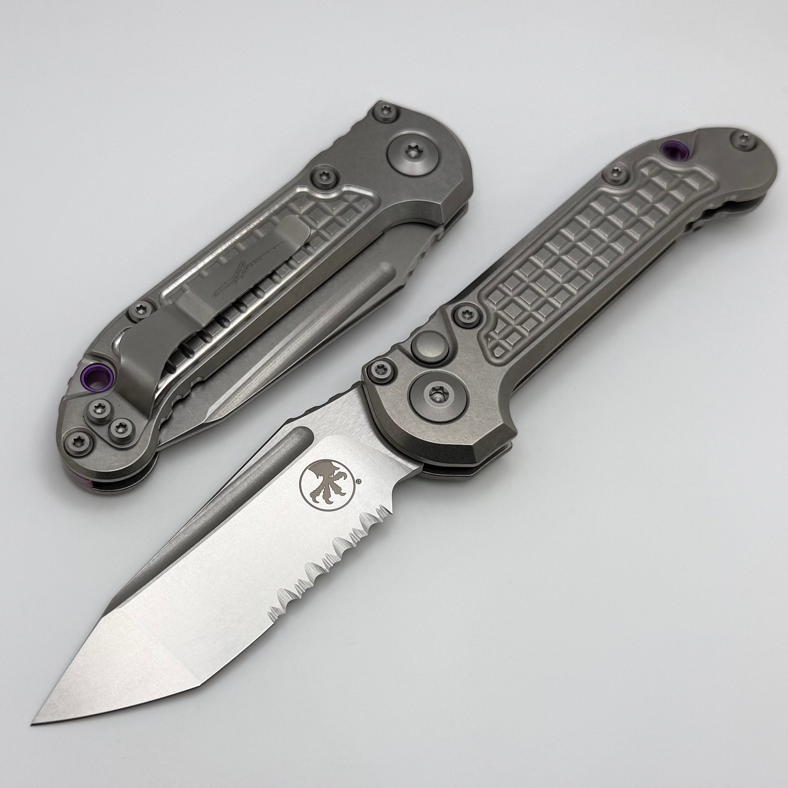 Microtech Knives LUDT Gen III Frag Titanium Handles w/ Partial Serrate