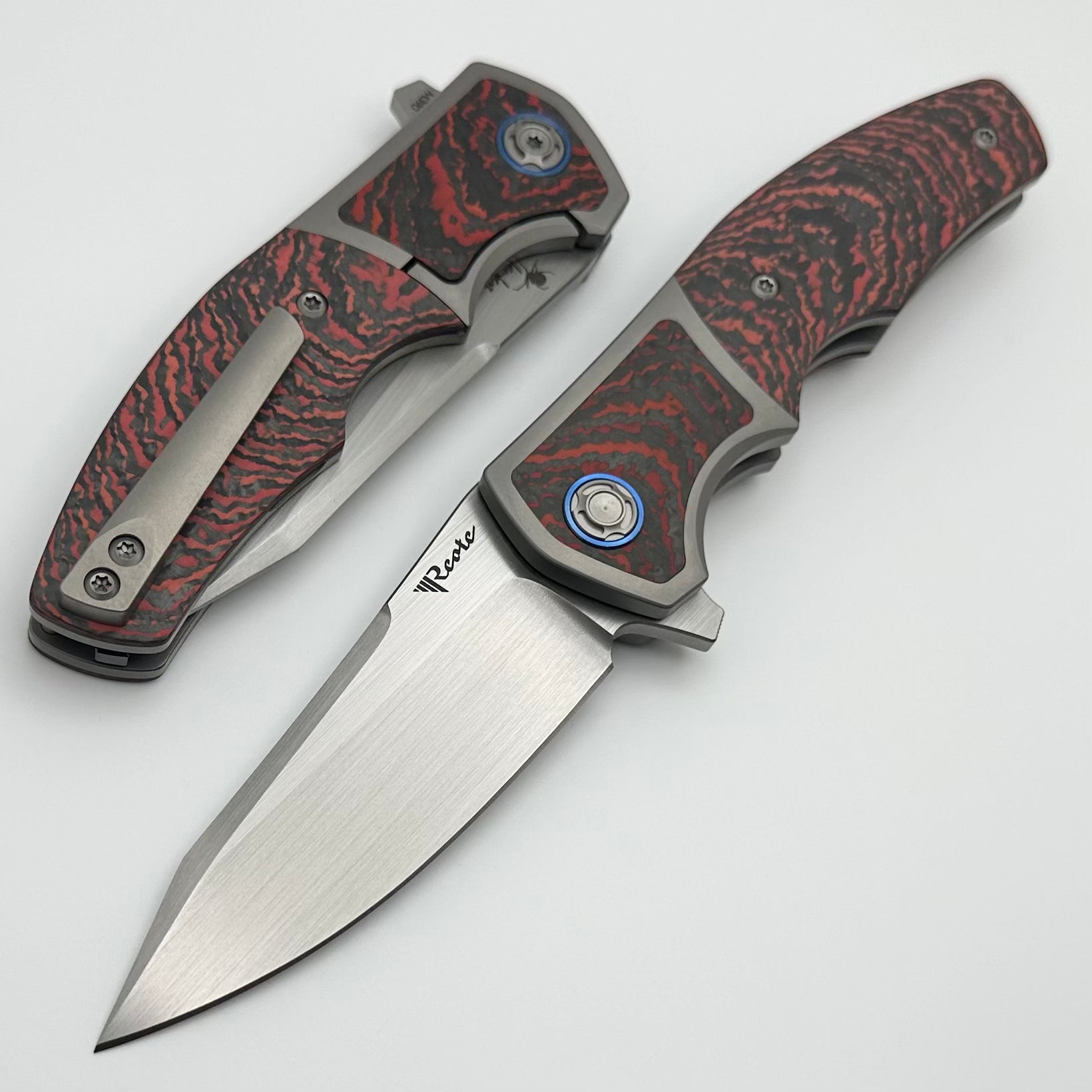 Reate Knives Mini Crossroads w/ Crosscut Red Carbon Fiber Inlays & Sat