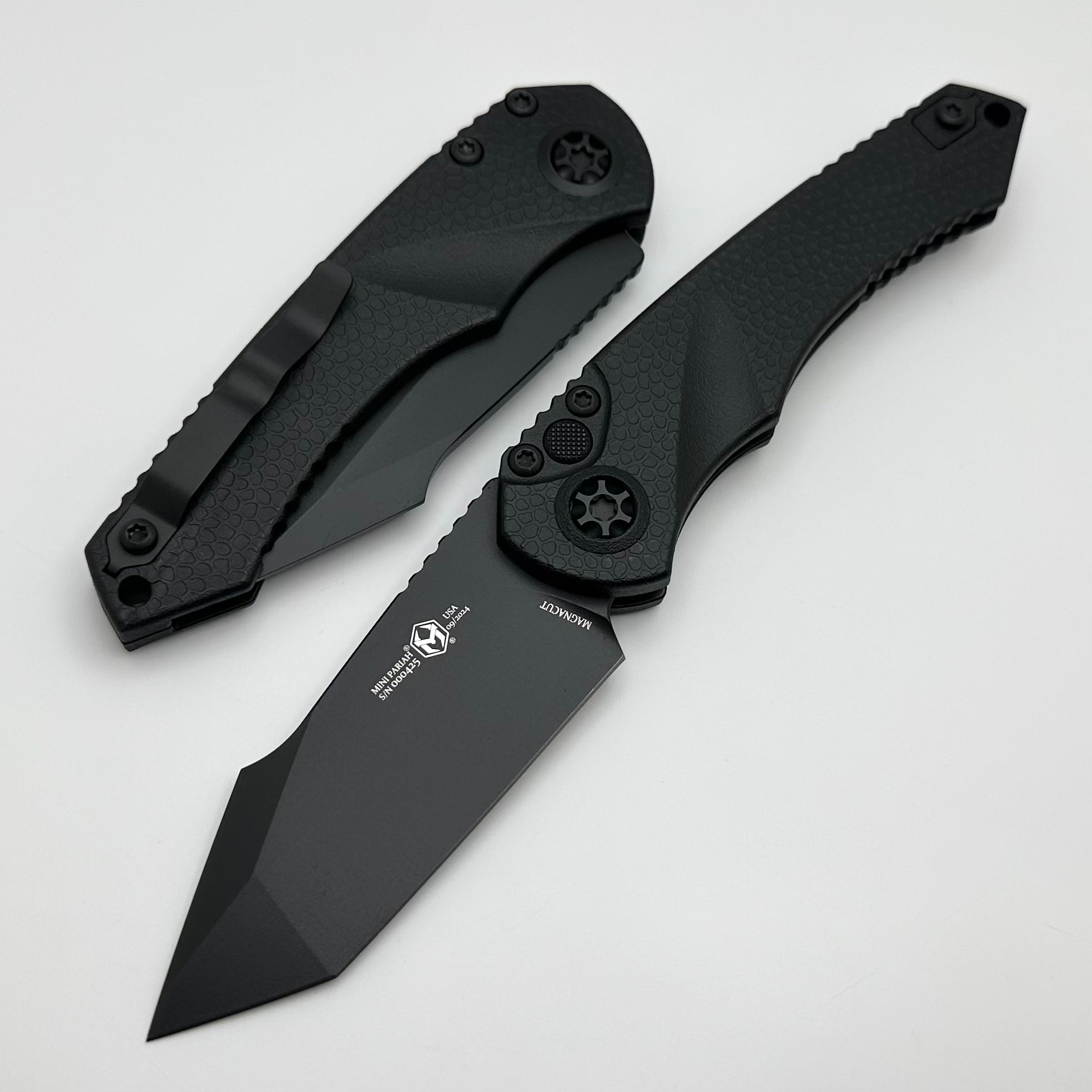 Heretic Knives Mini Pariah Auto Tactical Black Polymer Handles w/ Blac