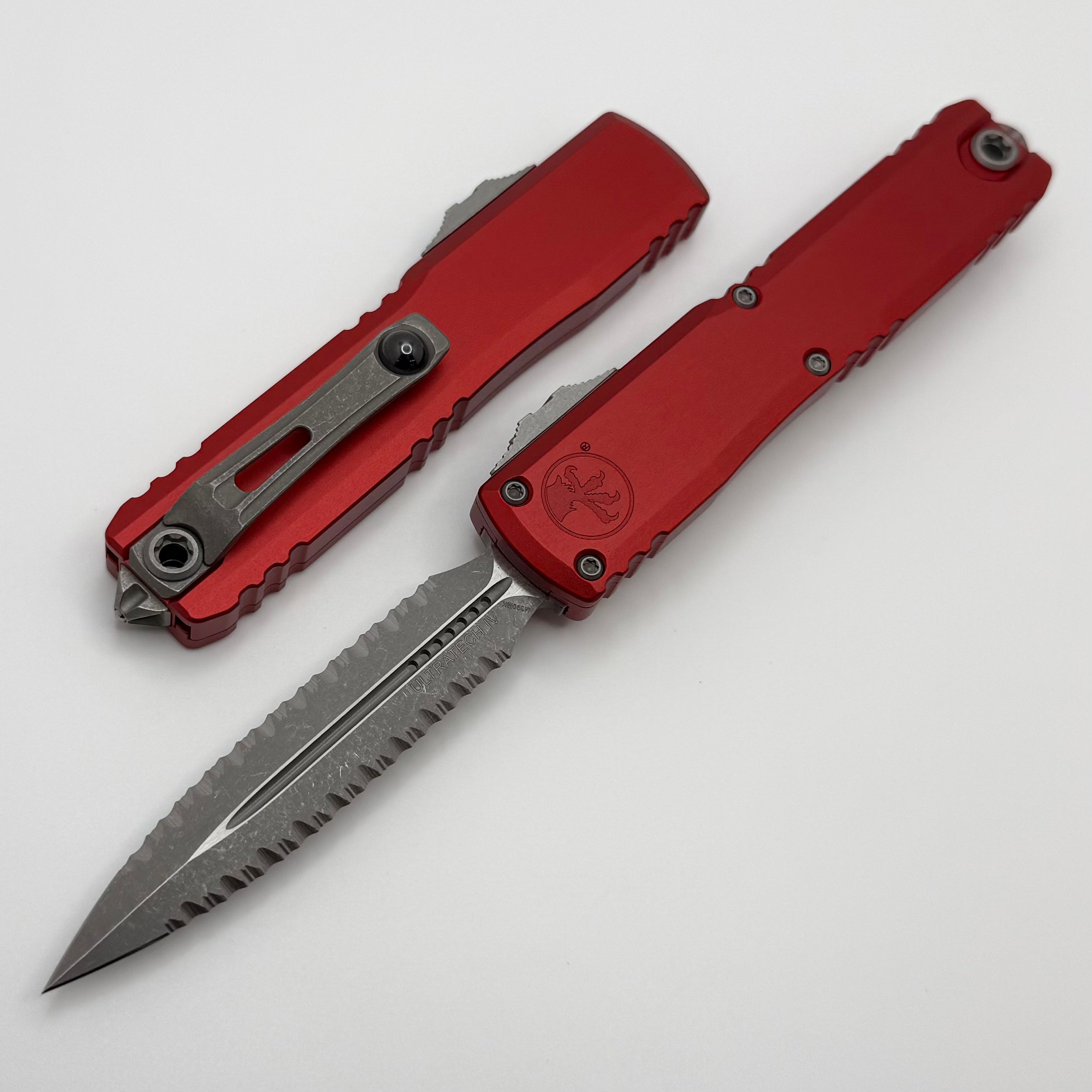 Microtech Ultratech Gen IV D/E Apocalyptic Double Full Serrated w/ Red