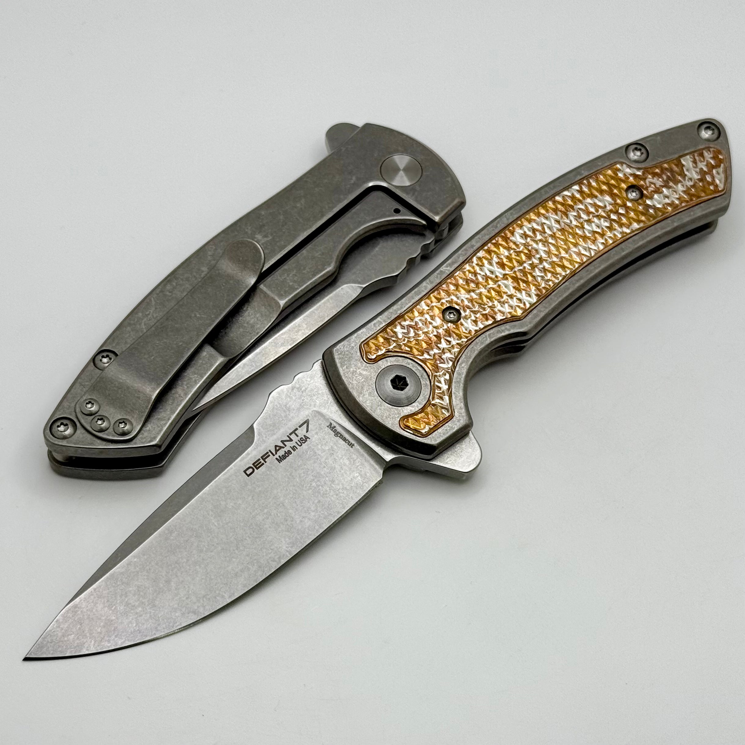 Defiant 7 Hyrax Flipper w/ Titanium Mokume Inlaid Handles & Stonewash