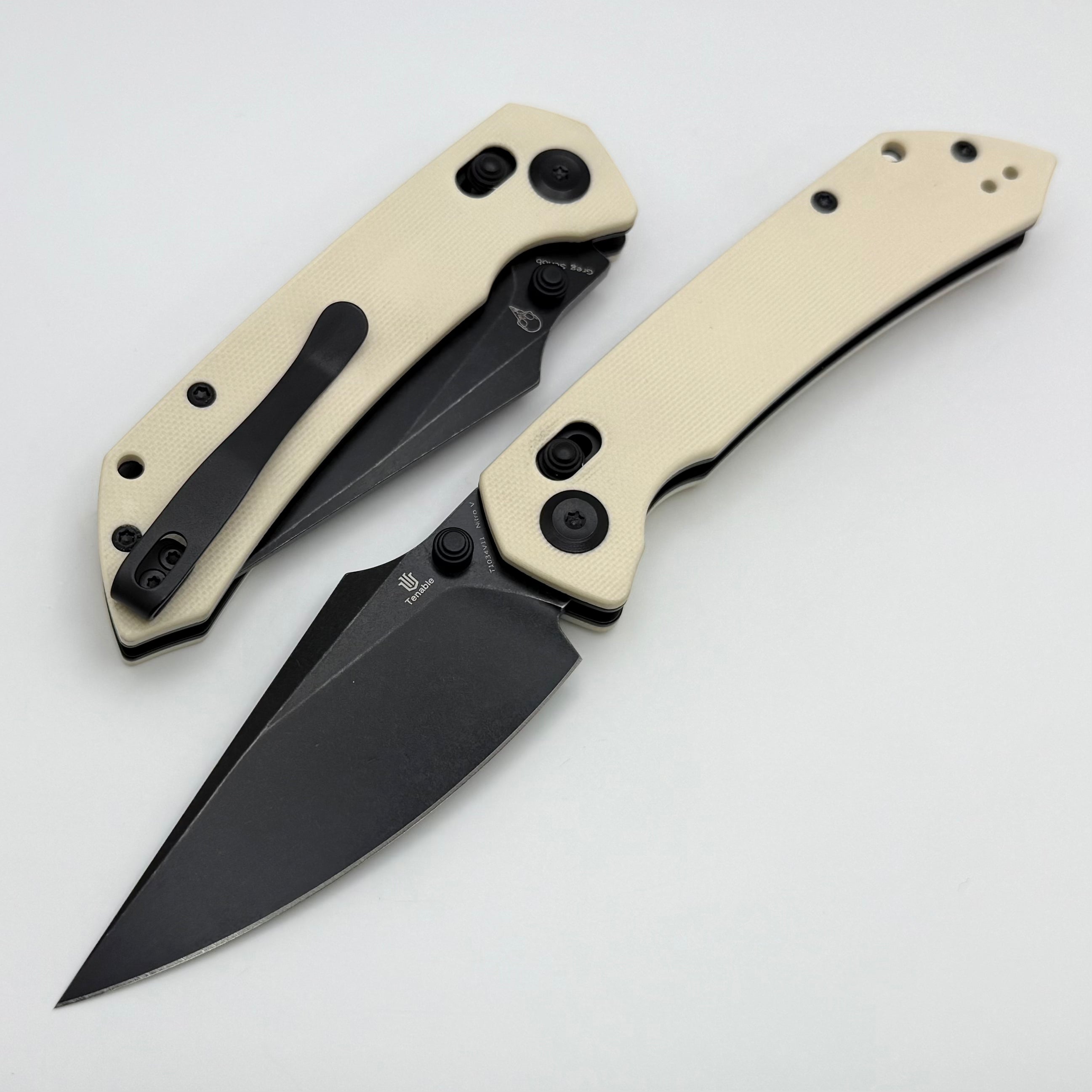 Tenable Knives Fenrir White G-10 Handles & Blackwash Nitro-V T1034V11