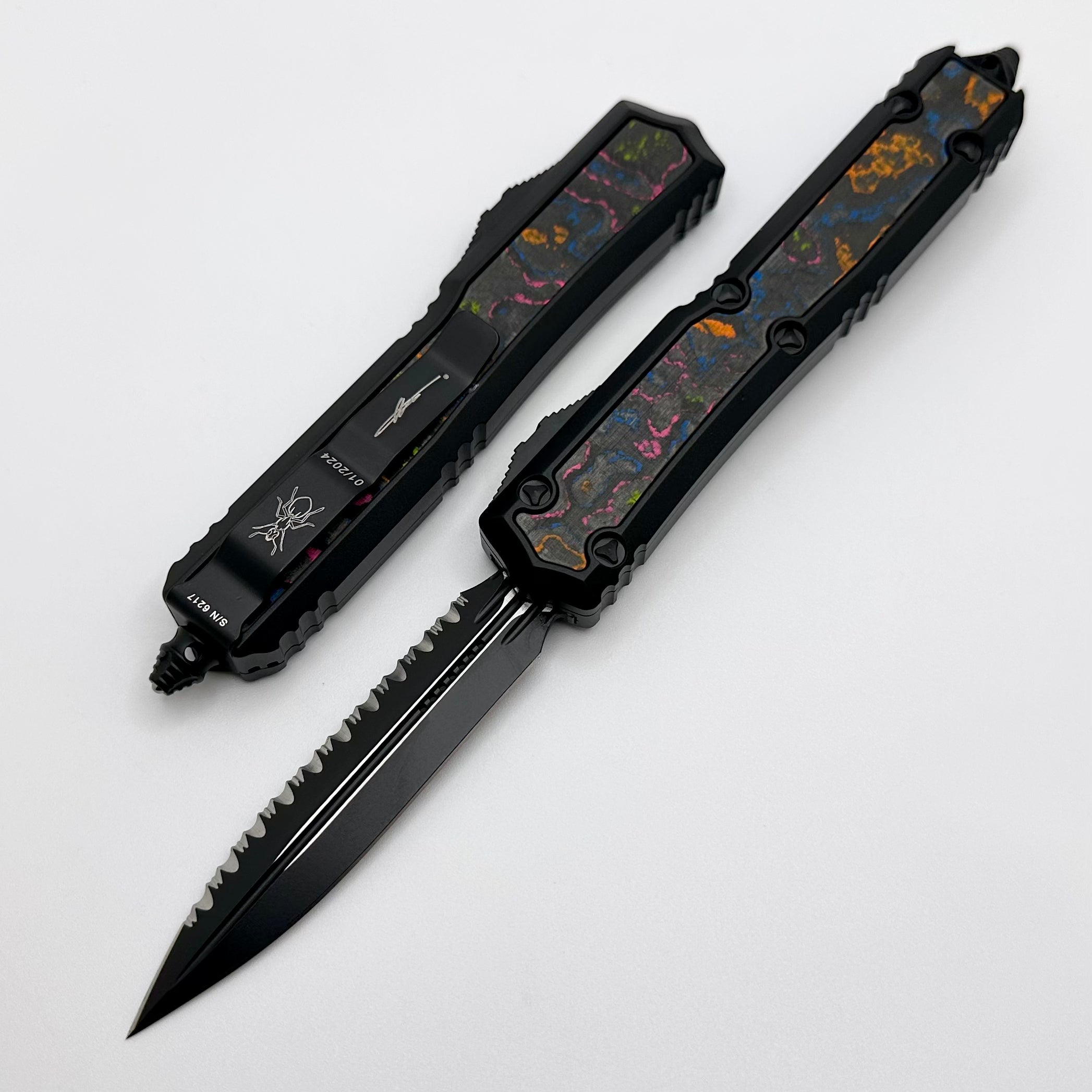 Microtech Makora Double Edge Full Serrated Tactical 80's Camo Carbon I