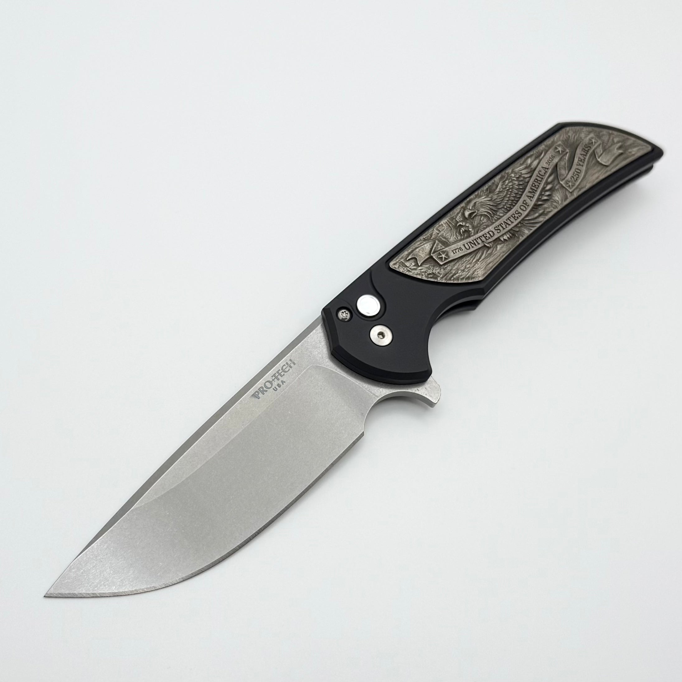 Pro-Tech Mordax Black Handles w/ Casted White Brass USA 250 Years 1776
