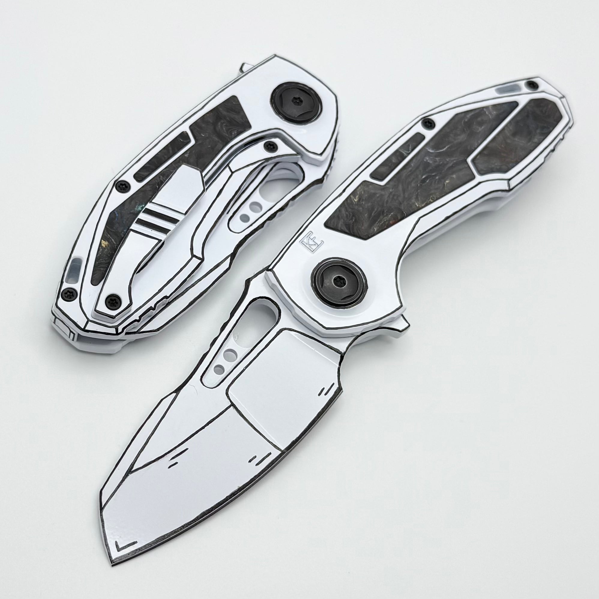 Custom Knife Factory PeaceDuke 2.0 White Cel Shade w/ Circus Carbon Fi