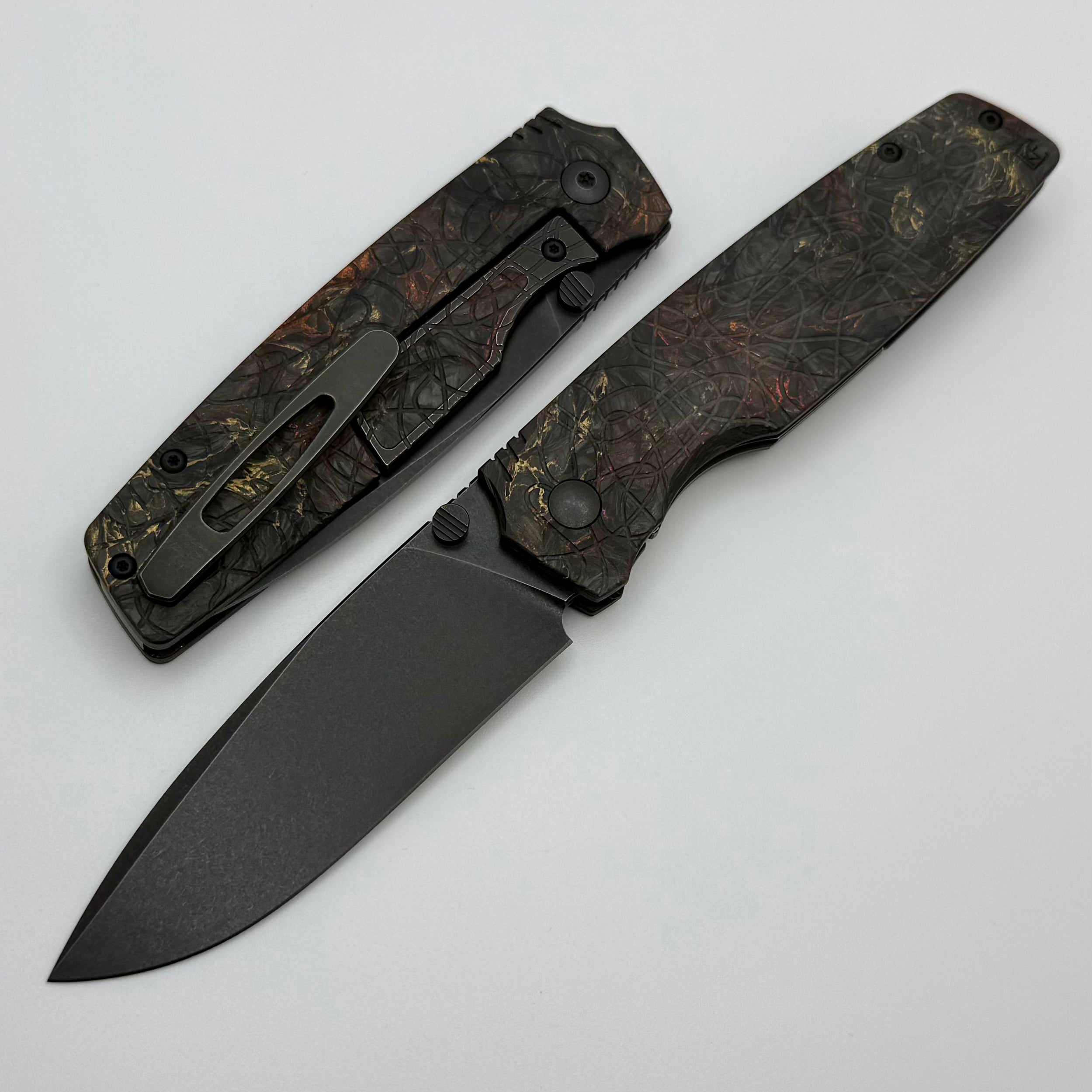 Custom Knife Factory Lex w/ Multi Color Carbon Fiber Handles & Blackwa