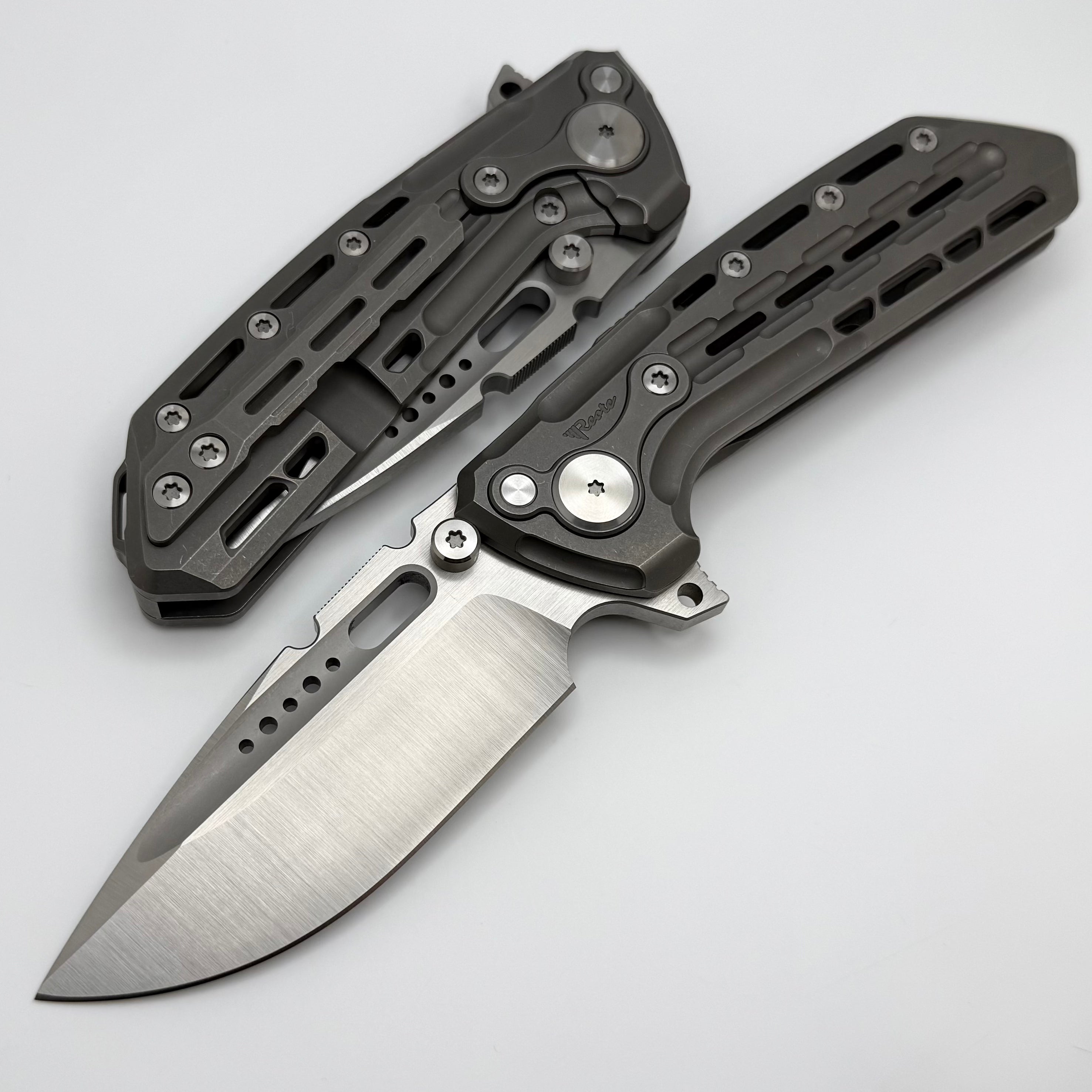 Reate Terminator-TX228 Dark Bead Blasted Titanium Handles w/ Belt Sati