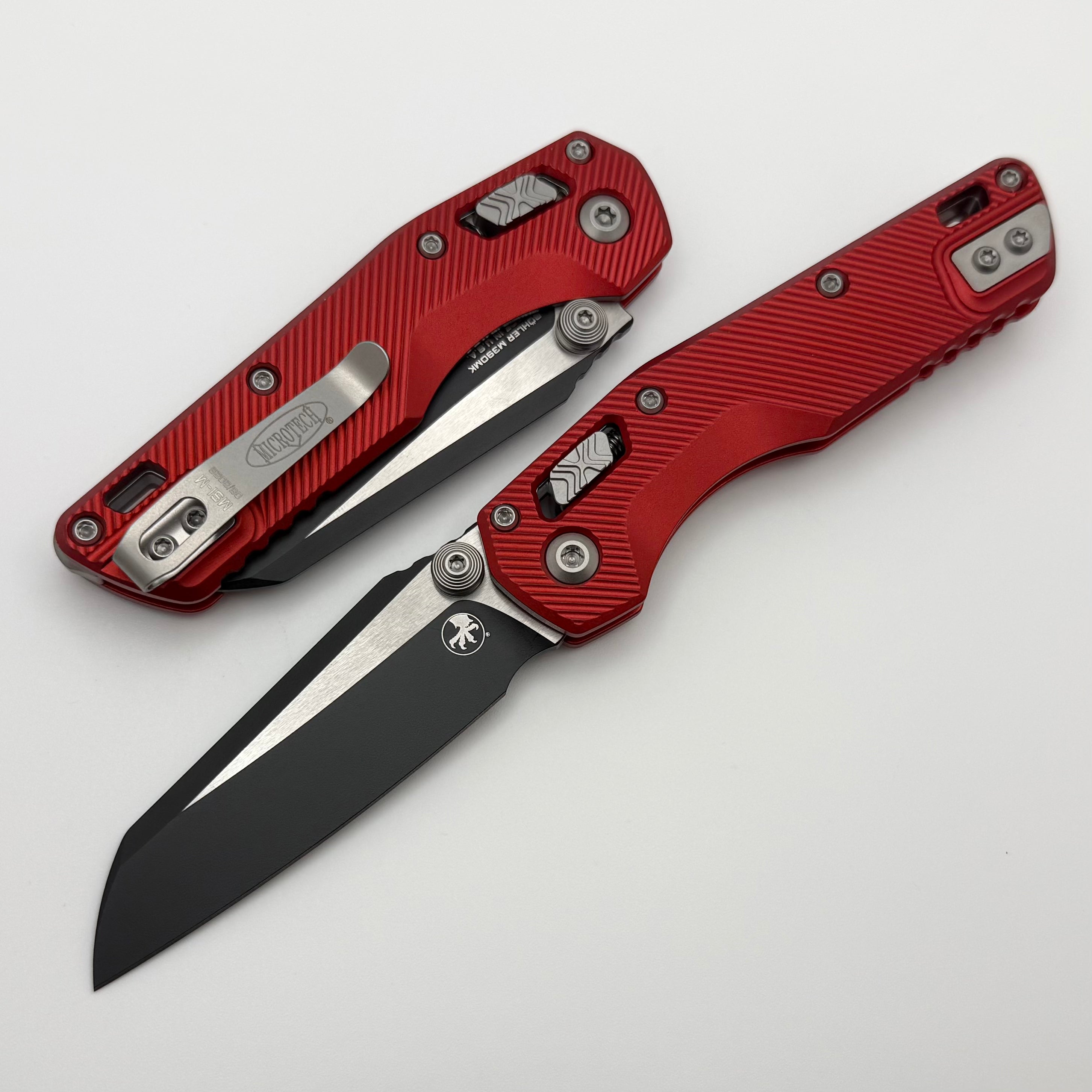 Microtech MSI RAM LOK Mini Red Fluted Aluminum Handles w/ Black M390MK