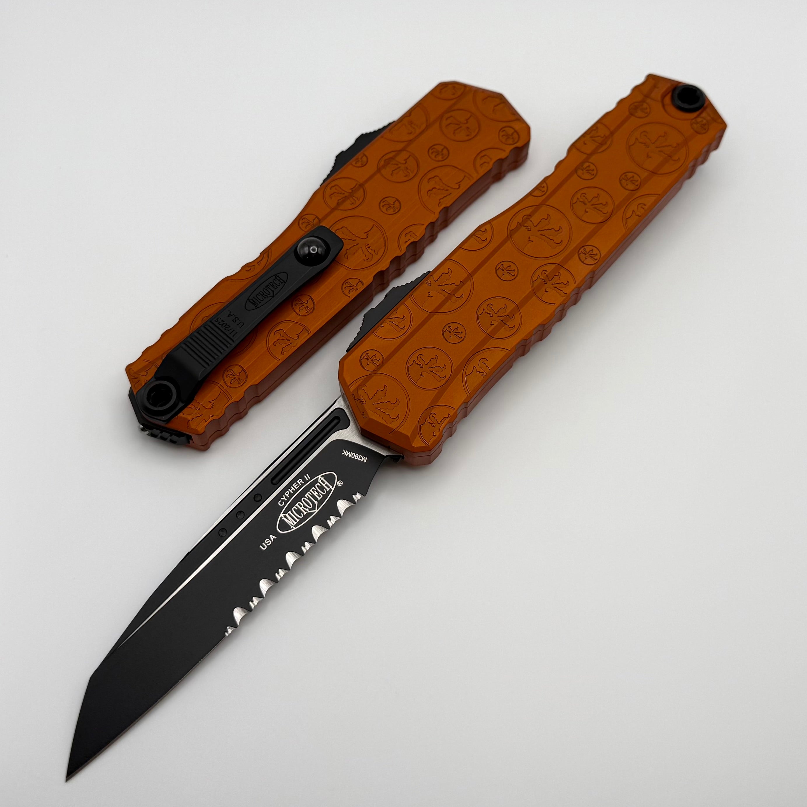 Microtech Cypher II Black Tactical Partial Serrated S/E & Orange Tange