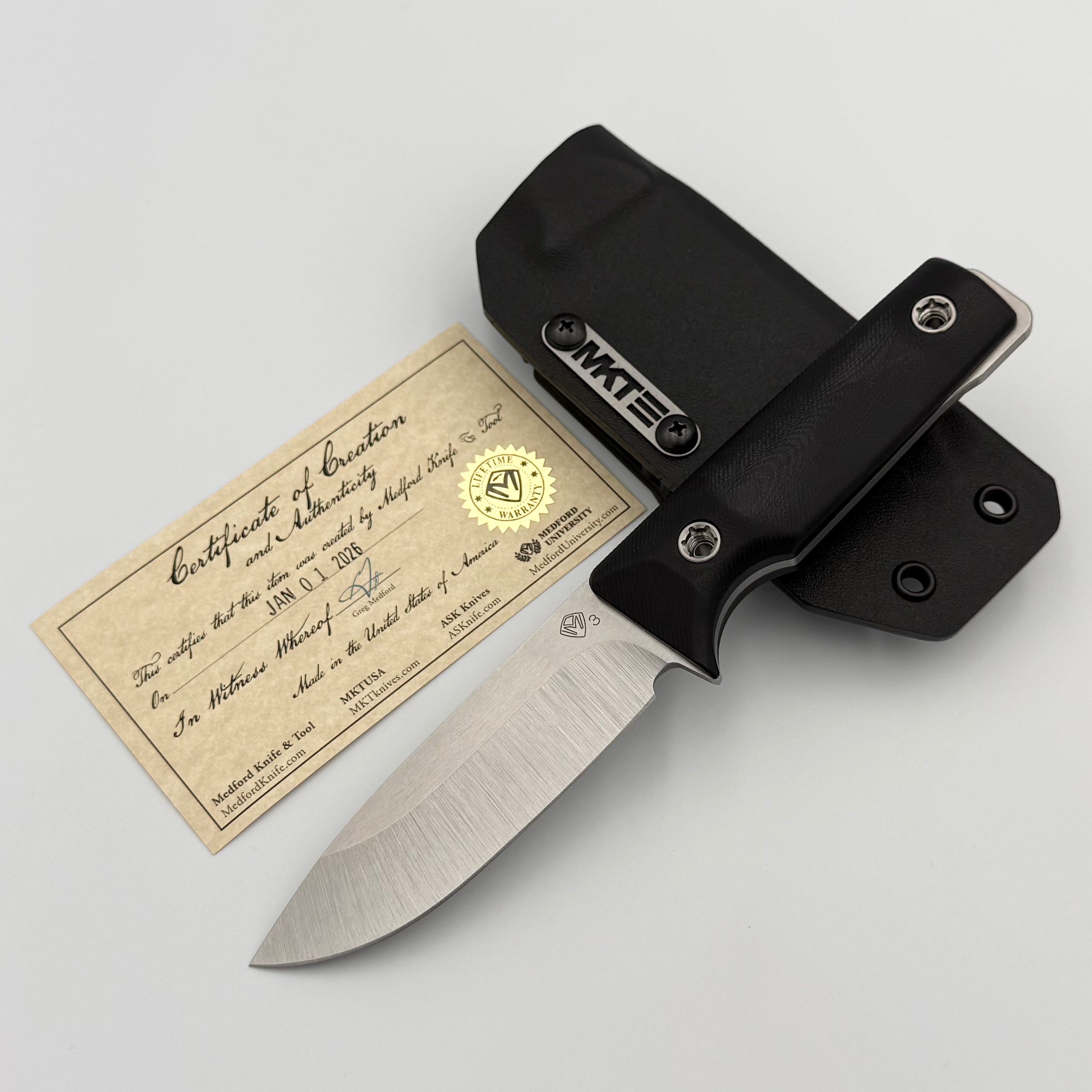 Medford The San 3V Tumbled Blade w/ Black G-10 Handle Fixed Blade w/Ky