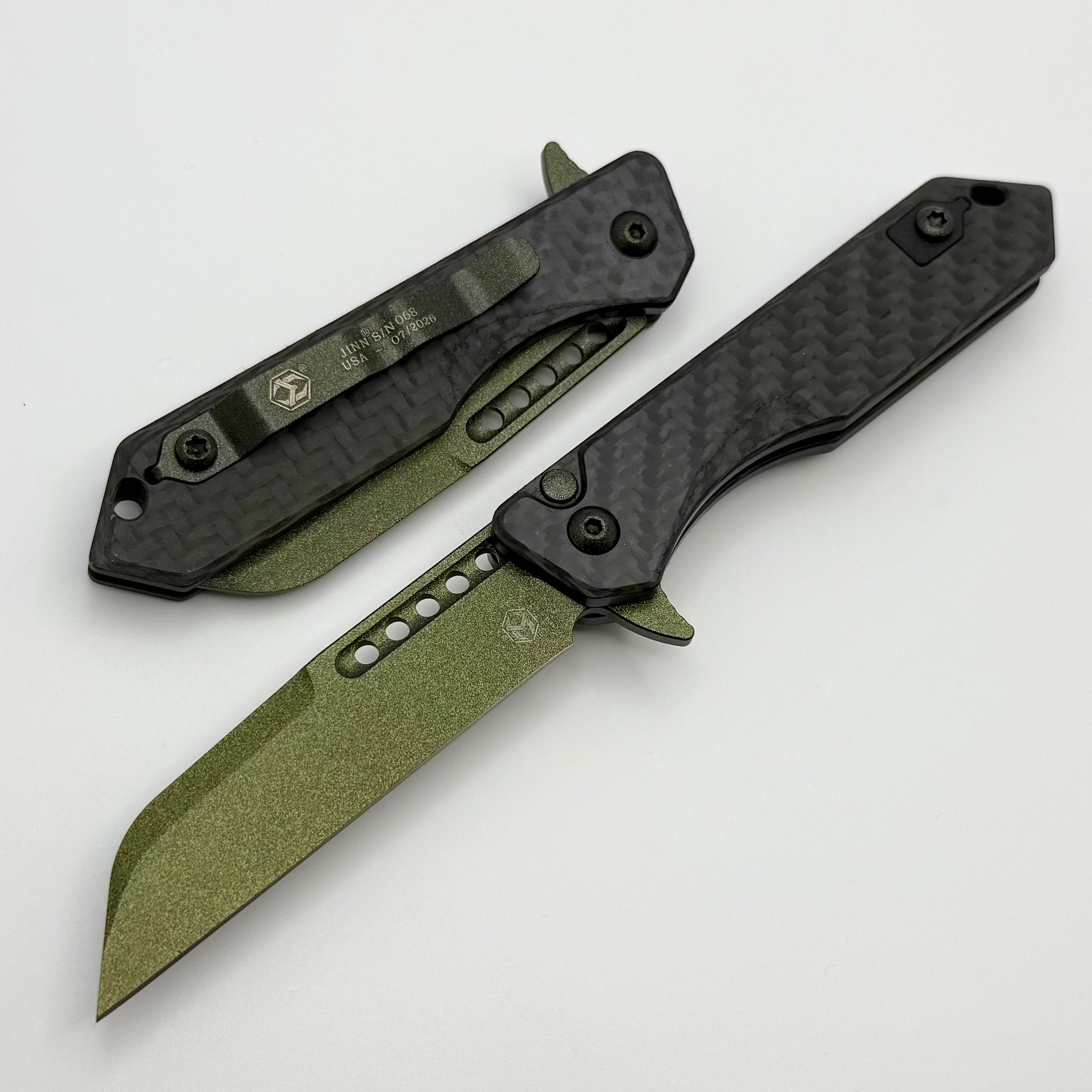 Heretic Knives M/A Jinn Flipper w/ Carbon Fiber Handles & Metallic Gre