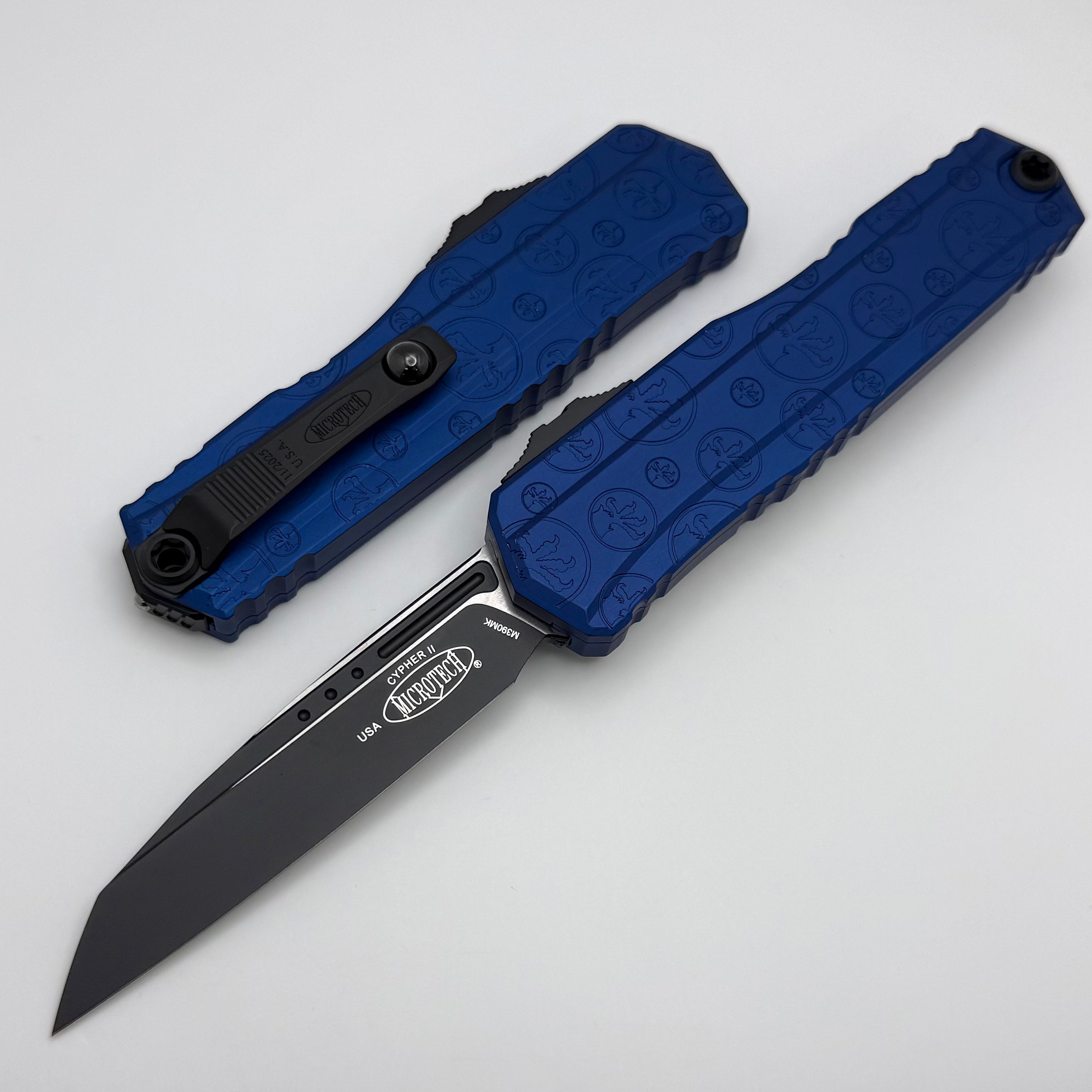 Microtech Cypher II Black S/E w/ Claw Burst Navy Blue Handle 1241-1NAC