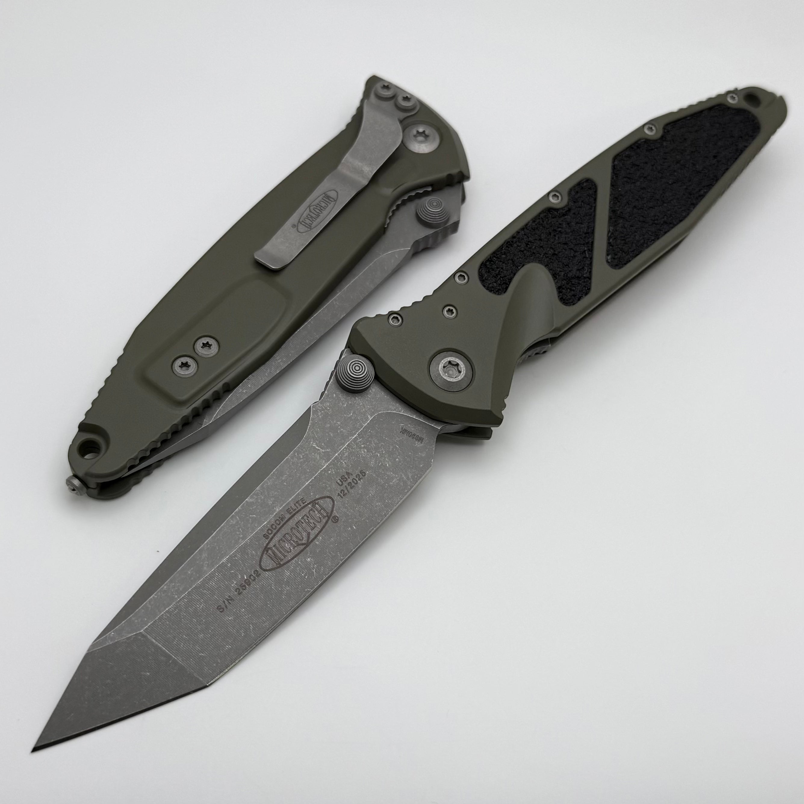 Microtech Socom Elite Manual w/ Tanto Apocalyptic & Moss Green Handles