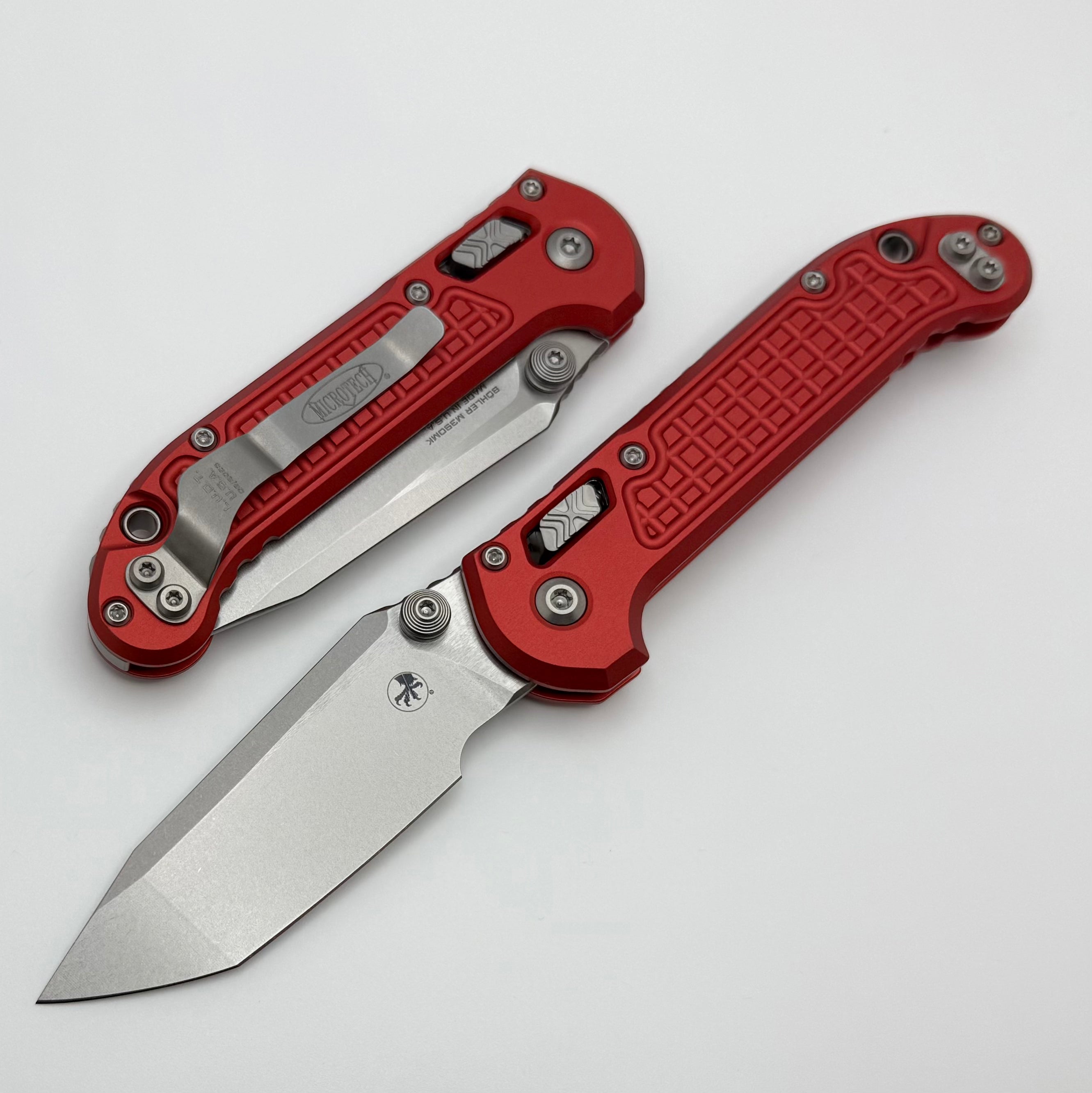 Microtech Knives LUDT Ram-Lok w/ Red Frag Handle & Stonewash Tanto 113