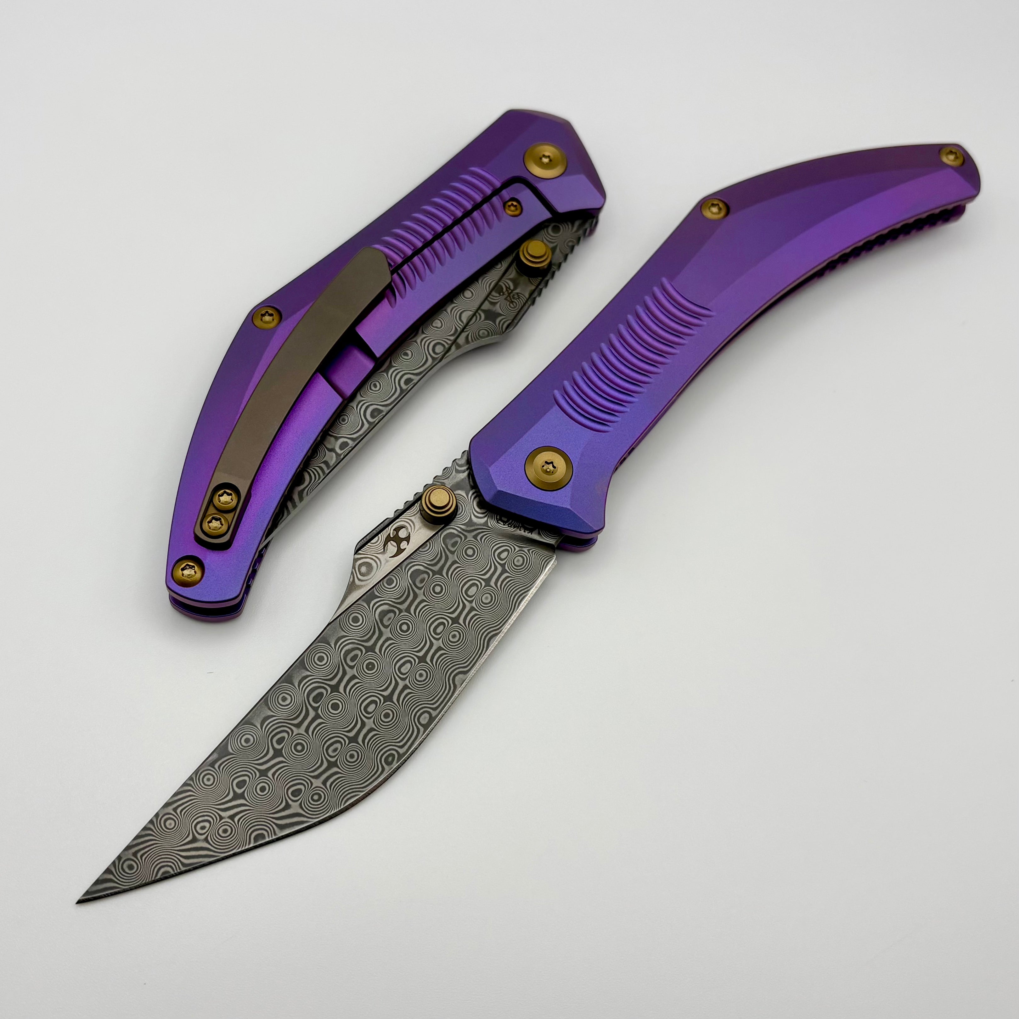 Kansept Knives Navaja Purple Anodized Titanium w/ Damascus K1149A2