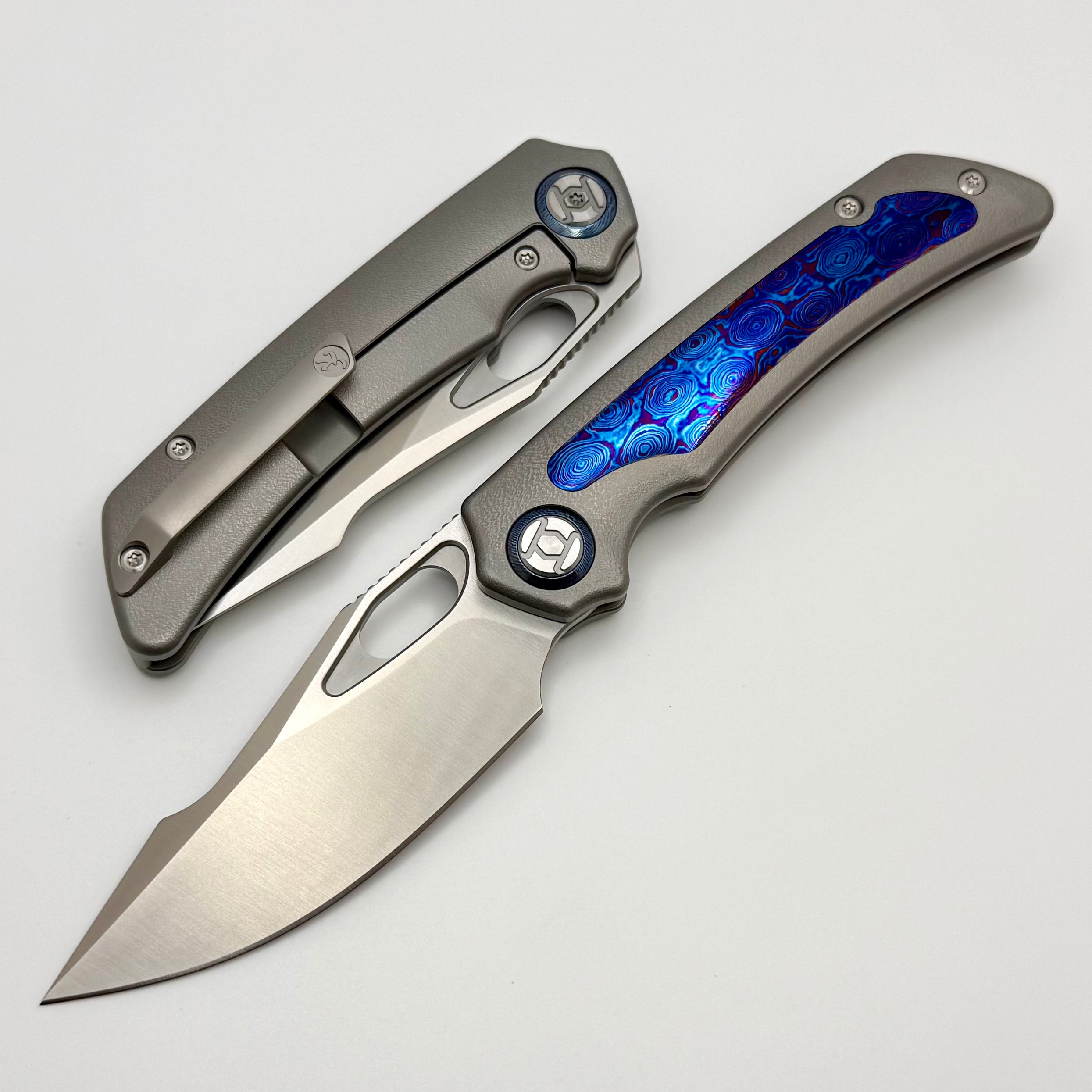 岸170 カクン Kunwu Jericho Orange Peel Timascus Inlaid Titanium Handles & Satin Van