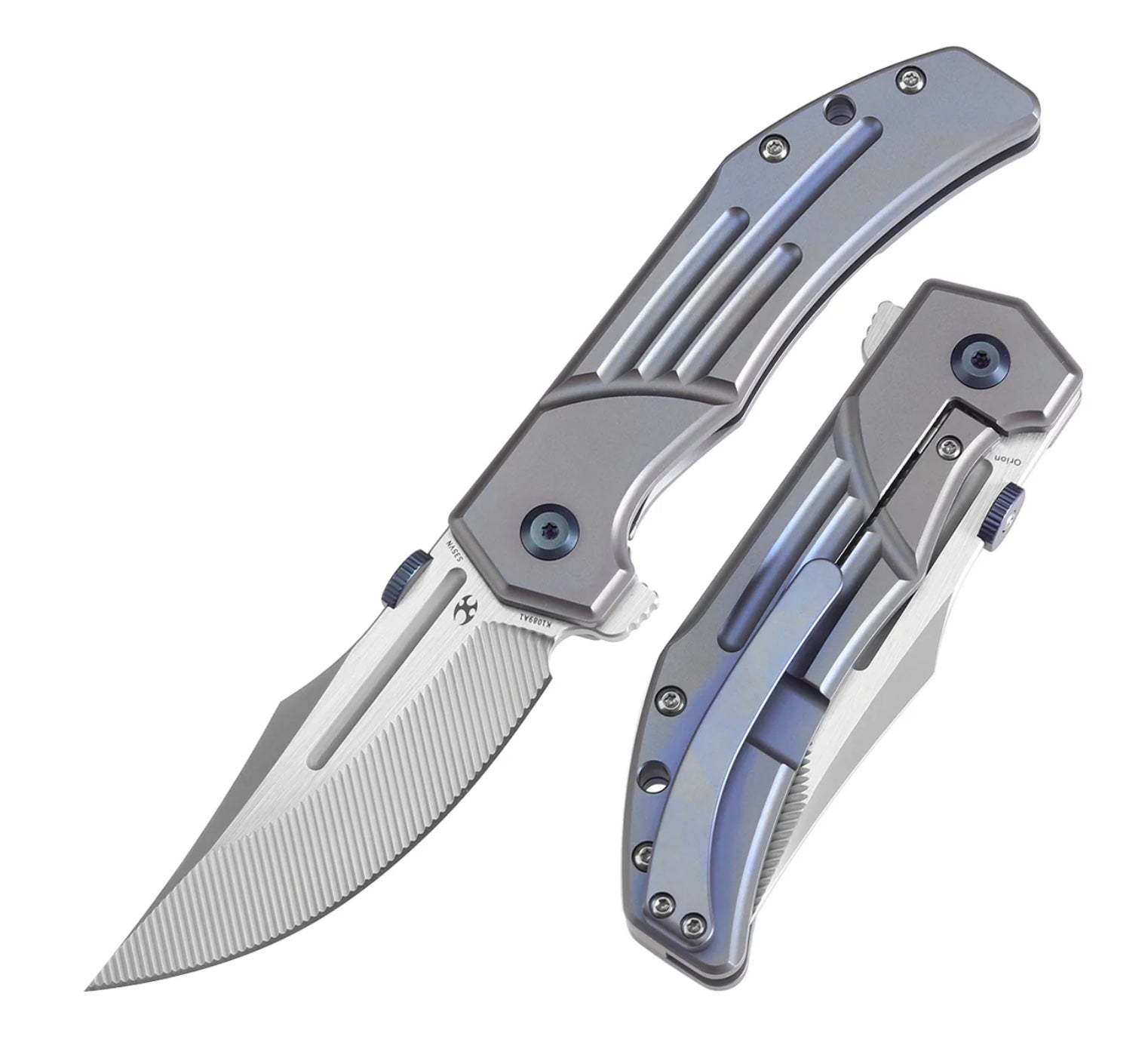Kansept Knives JB Stout Orion Flipper Blue Titanium Handles & S35VN K1