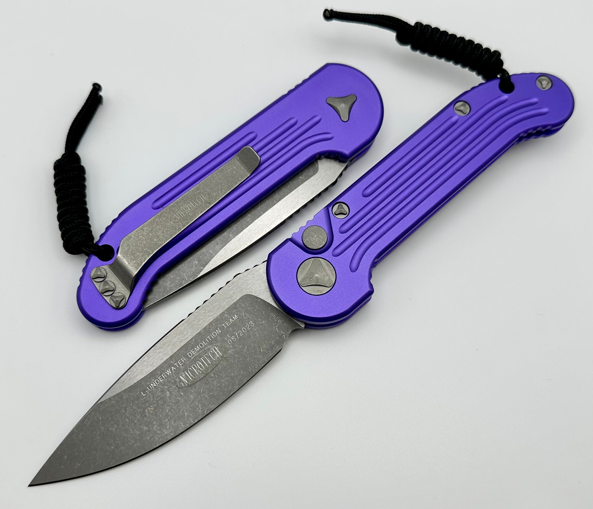 Microtech Ultratech 122-10APPU Double Edge Apocalyptic Blade, Purple Handle