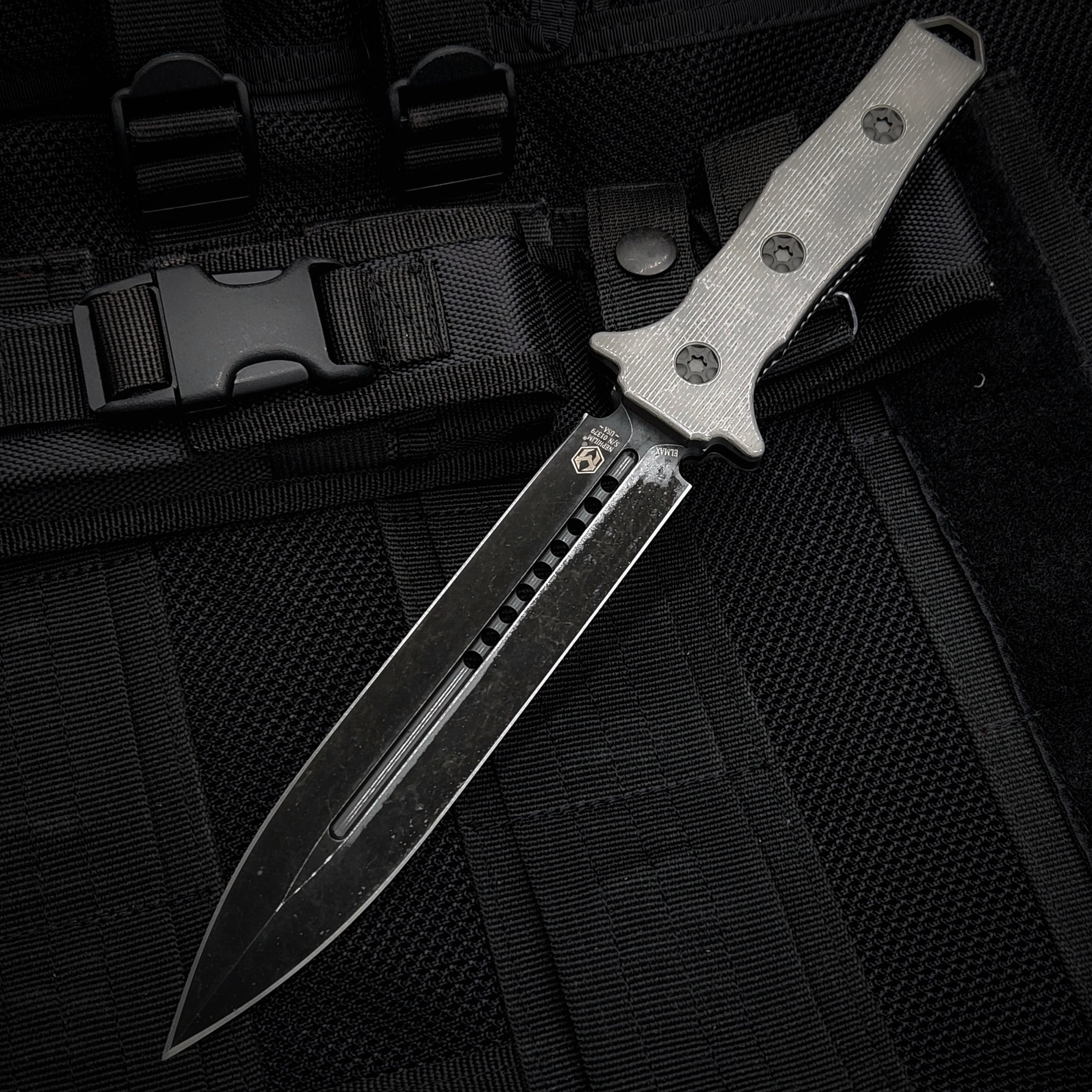 nem様 Heretic Knives Nephilim Battleworn Titanium & Double Edge Elmax DLC w/