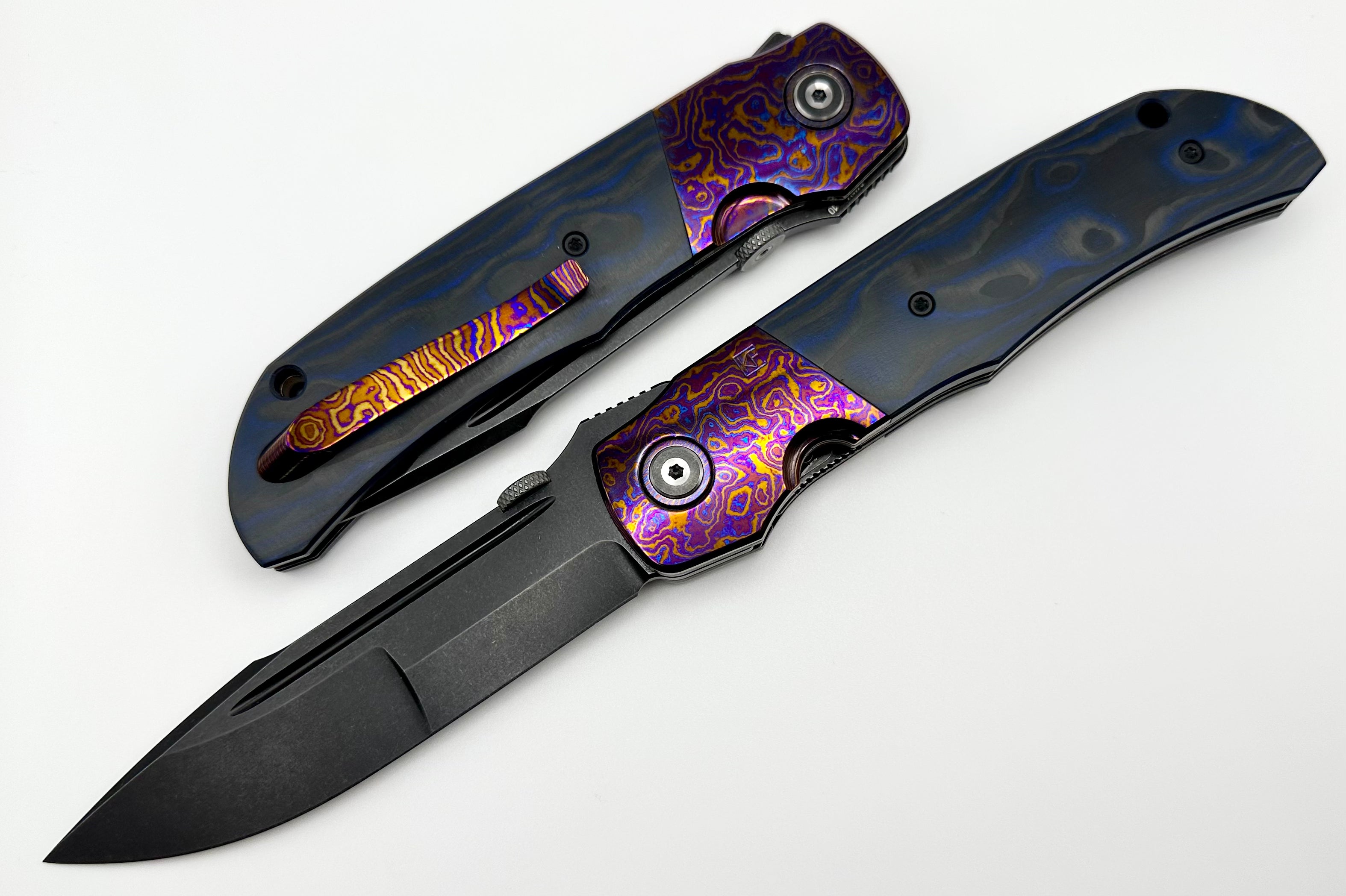 Custom Knife Factory Eagle Rock Timascus Bolsters w/ Blue/Black Carbon