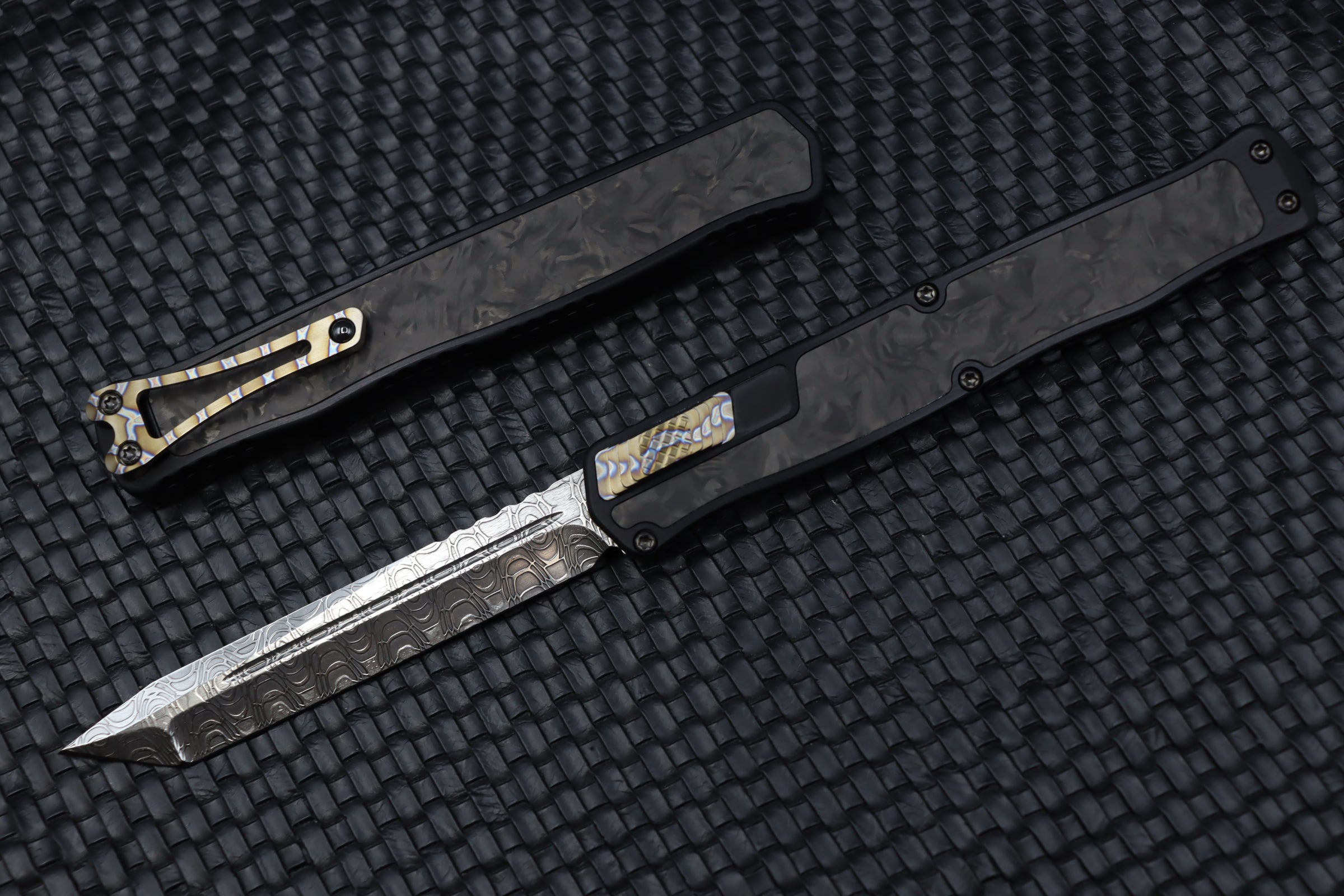 Heretic Knives Cleric II 2 Vegas Forge Damascus Tanto & Marble Carbon