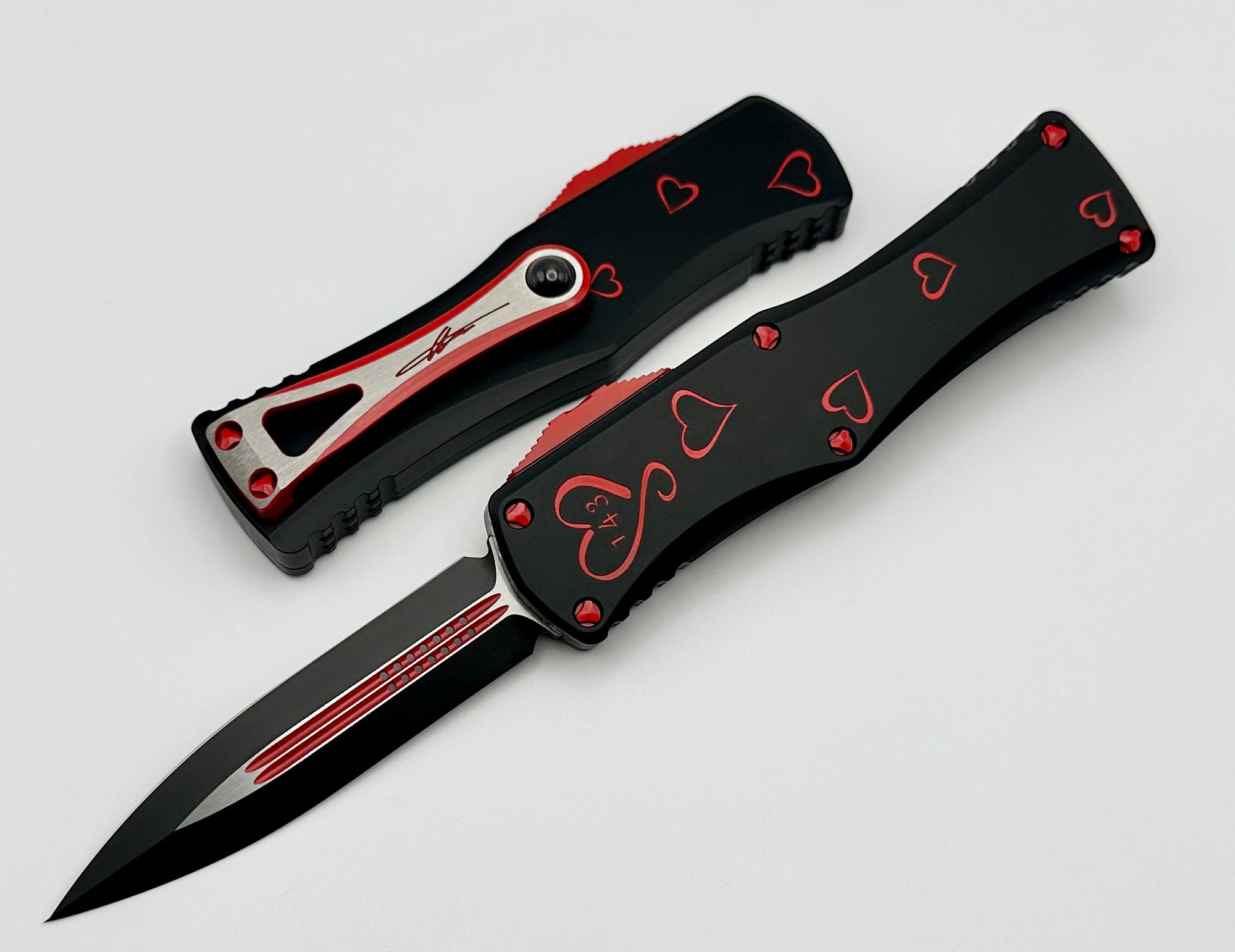 Microtech Signature Series Twin Flames Hera OTF Knife Set, Heart