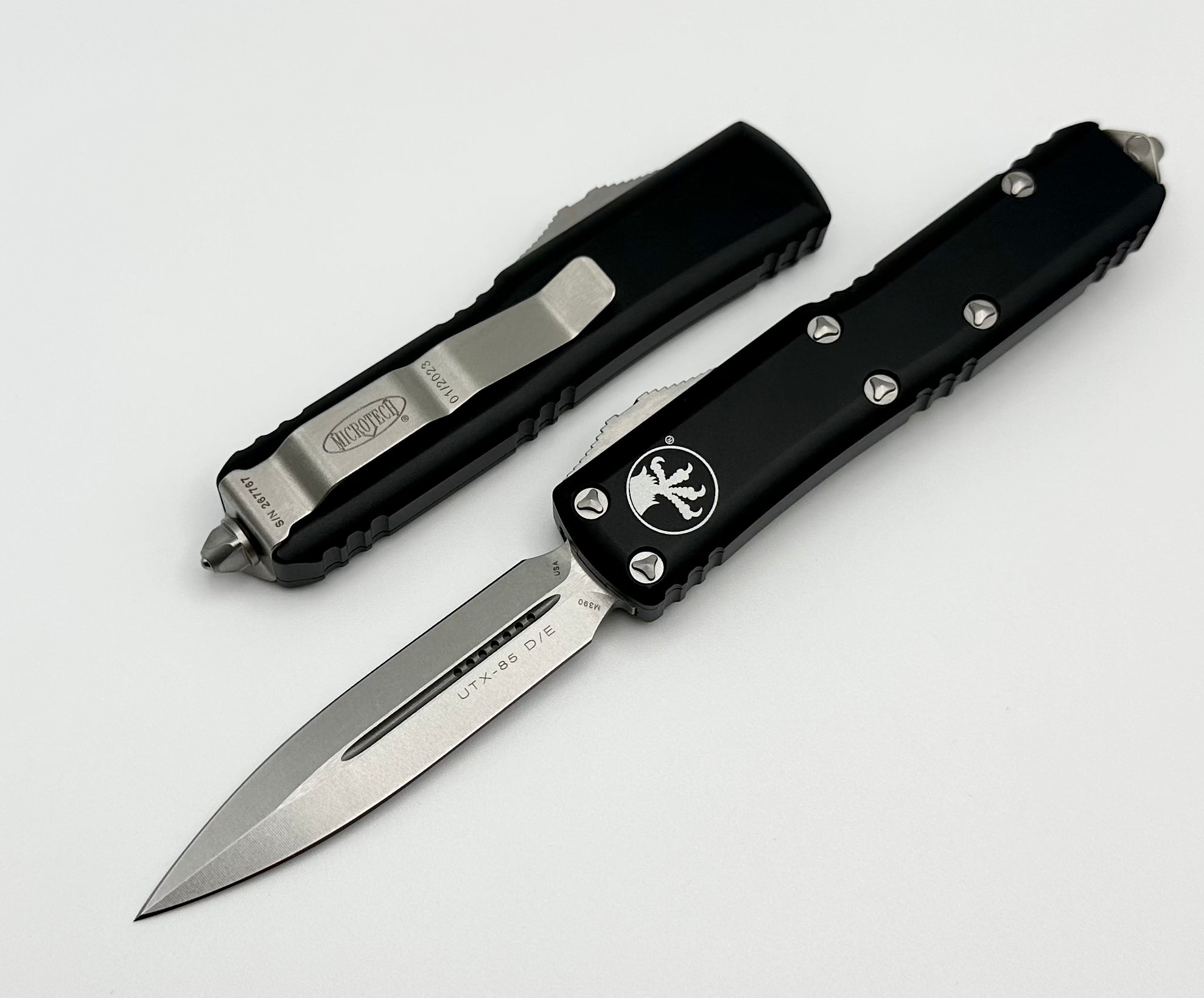 Microtech UTX-85 Double Edge Stonewash Standard & Black 232-10