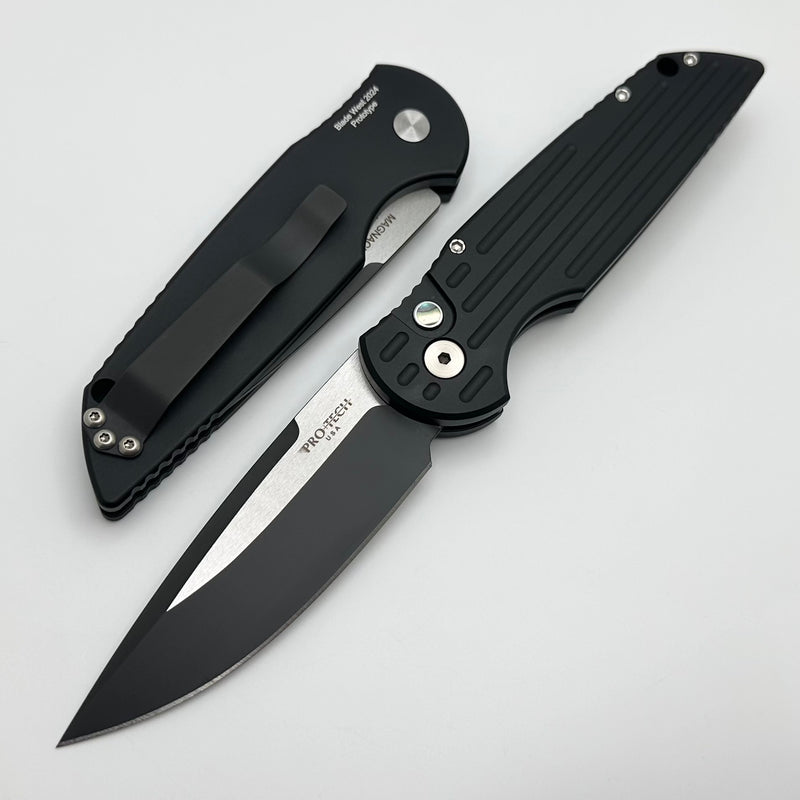 Pro-Tech TR-3 Black Grooved Handle w/ Abalone Button & DLC/Satin MagnaCut Prototype 2024.BLADEWEST.03