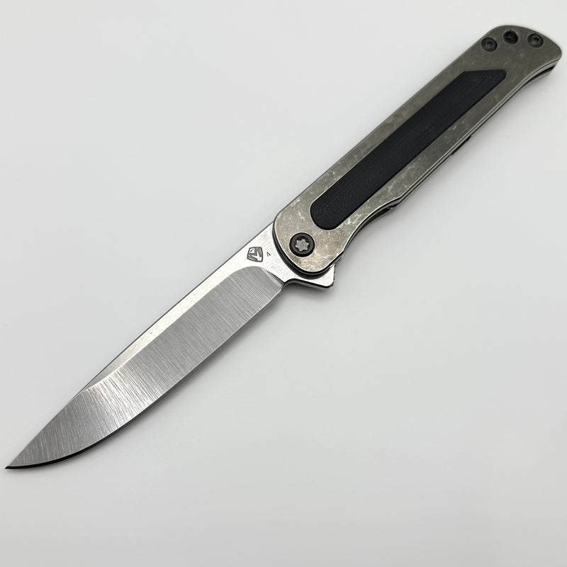 Medford T-Bone Tumbled Titanium Framelock Flipper w/ Black G-10 Inlay & PVD Hardware/Clip w/ Tumbled S45VN Blade