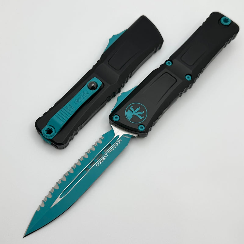 Microtech Knives Combat Troodon Gen III Black D/E F/S w/ Turquoise Accents 1142-3TQSK One Per Household