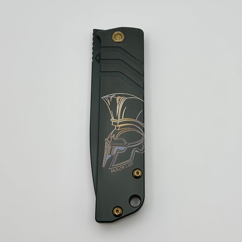 Medford Antik Front Flipper DLC S35 Tanto & Ghost Moon Labe Titanium Handles w/ Bronze Hardware