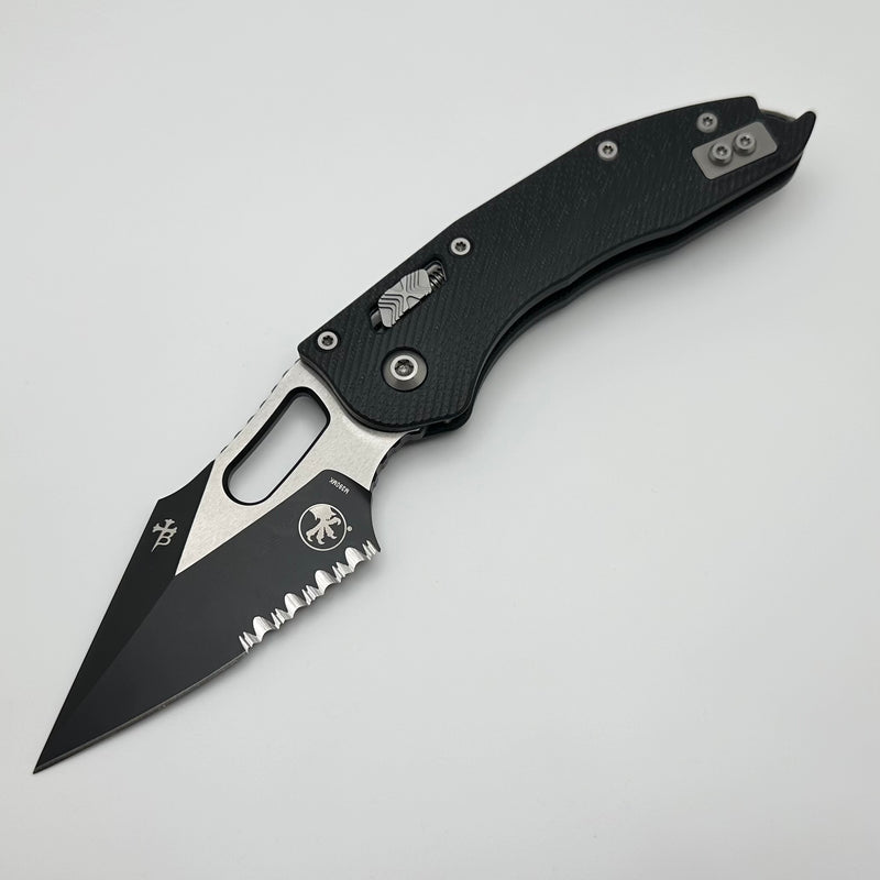 Microtech Knives Manual Stitch RAM LOK Fluted Black G-10 & Partial Serrated Two Tone Black M390MK 169RL-2FLGTBK Pre Owned