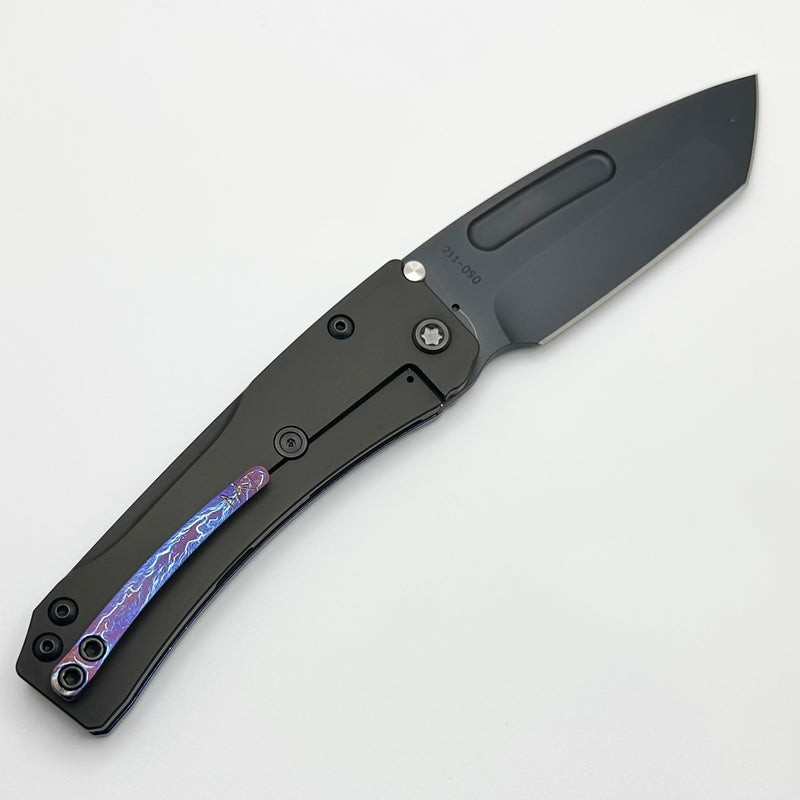 Medford Knife Slim Midi DLC Tanto S45 & Faced/Acid Etch & Black Handles w/ Black Hardware