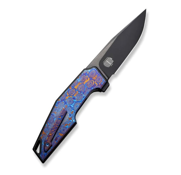 We Knife OAO (One And Only) Flipper Integral Black Titanium Handle w/ Timascus Inlays & Black 20CV WE23001-4