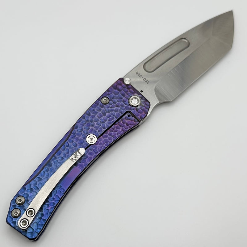 Medford Knife Slim Midi Tumbled Tanto S45 & Blue/Violet Fade Hammered Handles